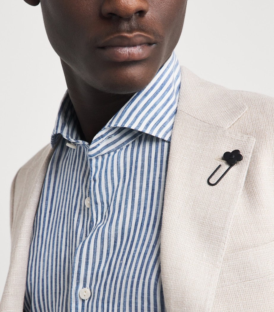 Eton Mens Linen Stripe Shirt Dark Blue Image 3