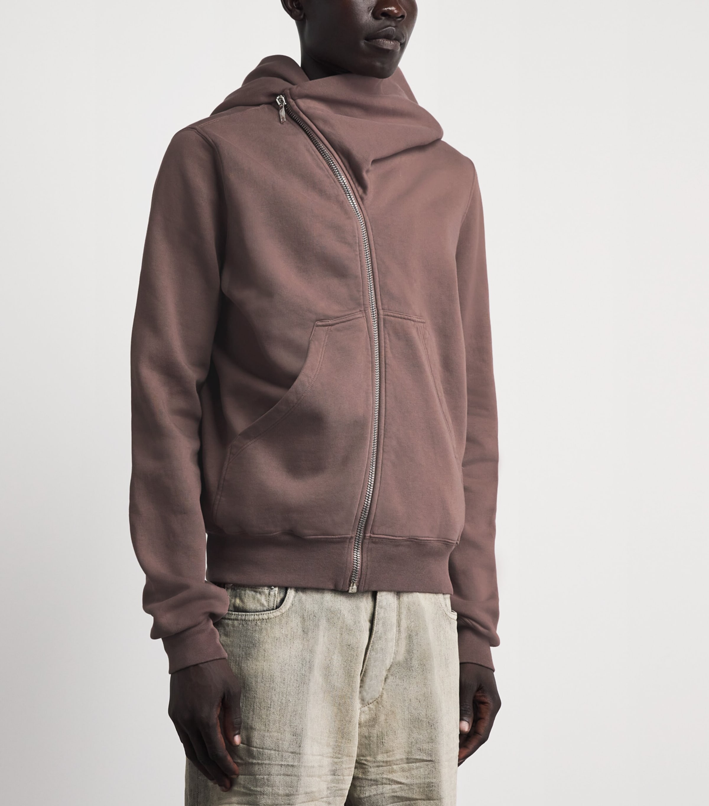 Rick Owens Mens Asymmetric Mountain Hoodie Grape Image 4