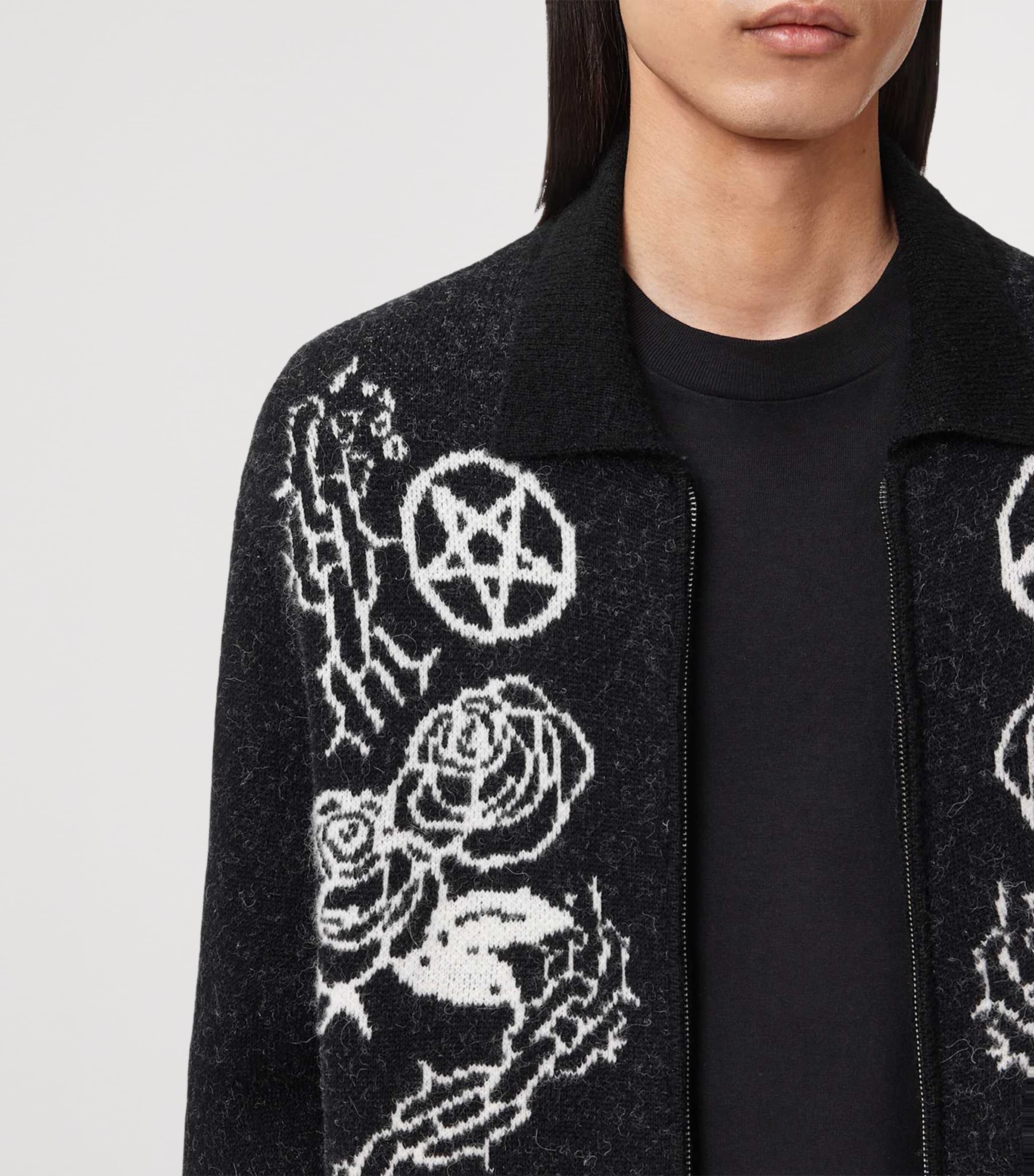 Cotton-Blend Warner Cardigan CINDER BLACK/WHITE Image 7