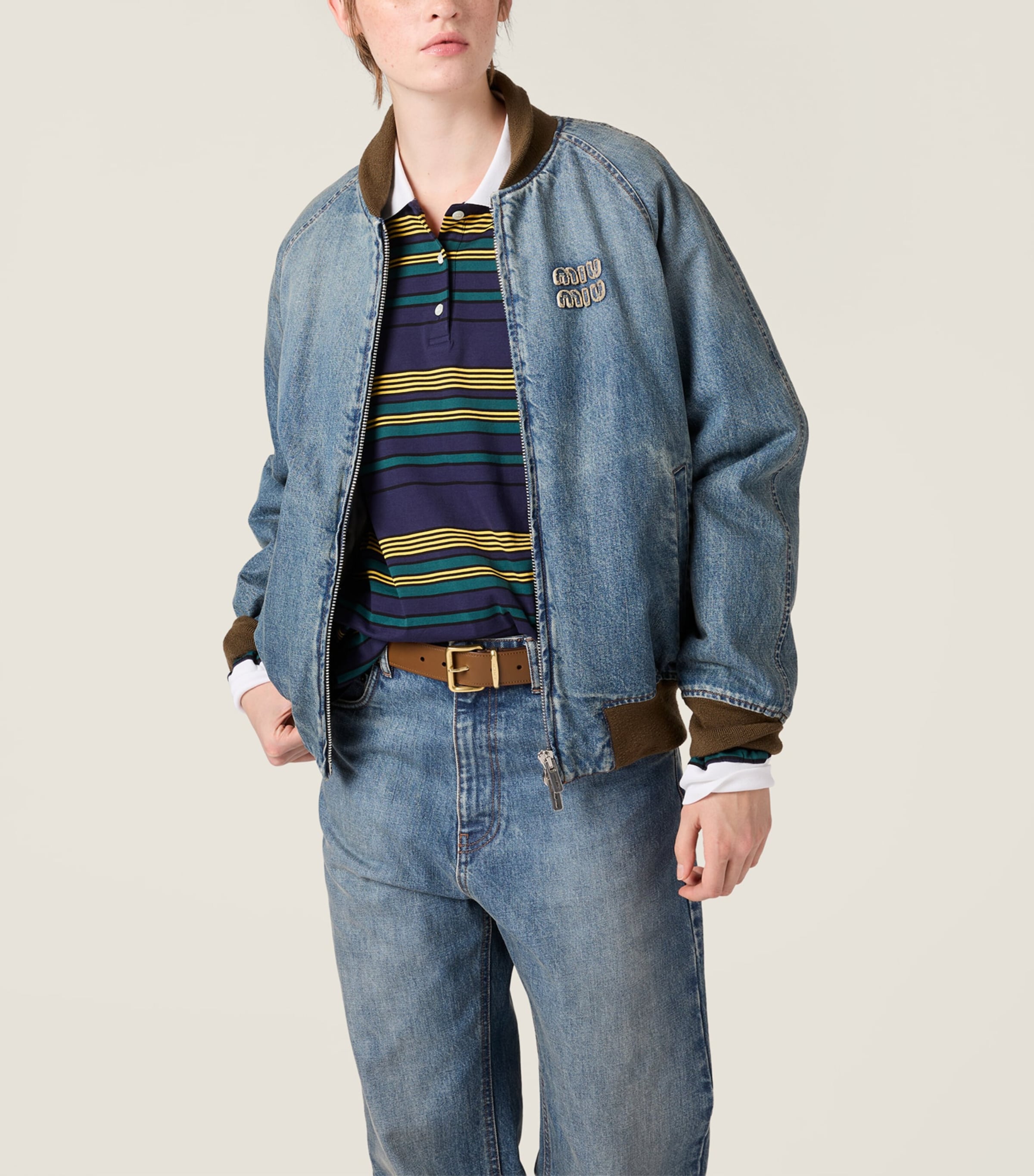 Miu Miu Womens Denim Logo Bomber Jacket Image 4
