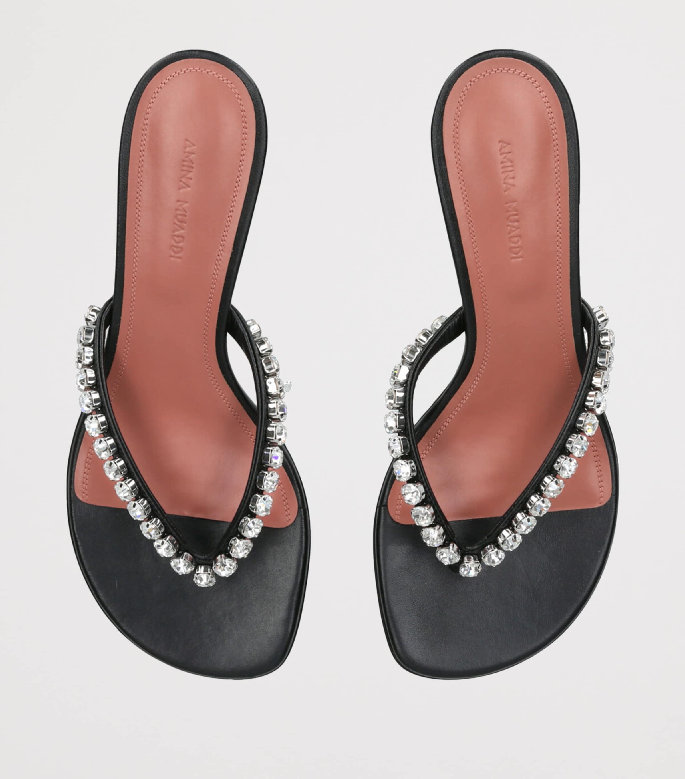 サンダル・ミュール AMINA MUADDI Black Leather Gigi Thong Mules Gigi Thong Sandal Black Nappa And White Crystals