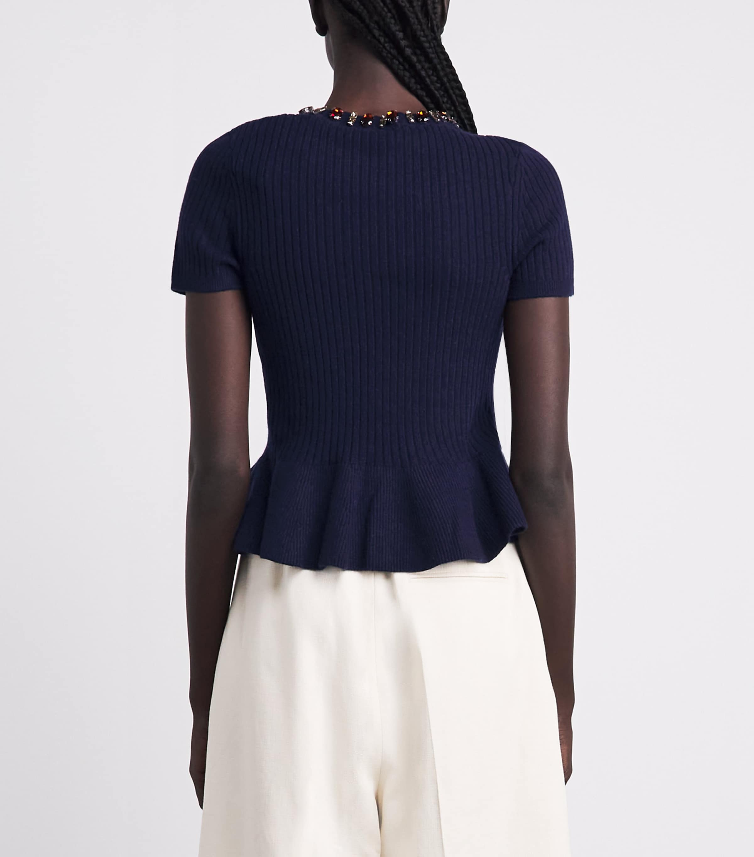 Sandro Paris Womens Wool-Blend Embellished Sweater Navy Blue Image 5