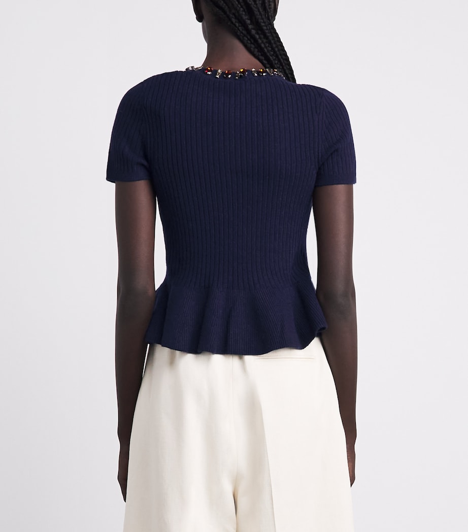 Sandro Paris Womens Wool-Blend Embellished Sweater Navy Blue Image 5