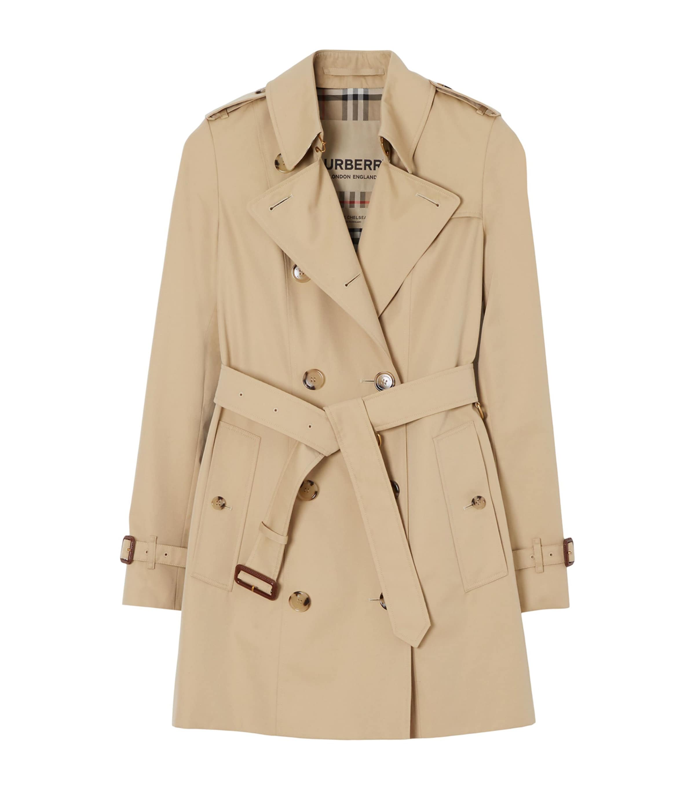 Shop Burberry Gabardine Chelsea Short Trench Coat In Yellow