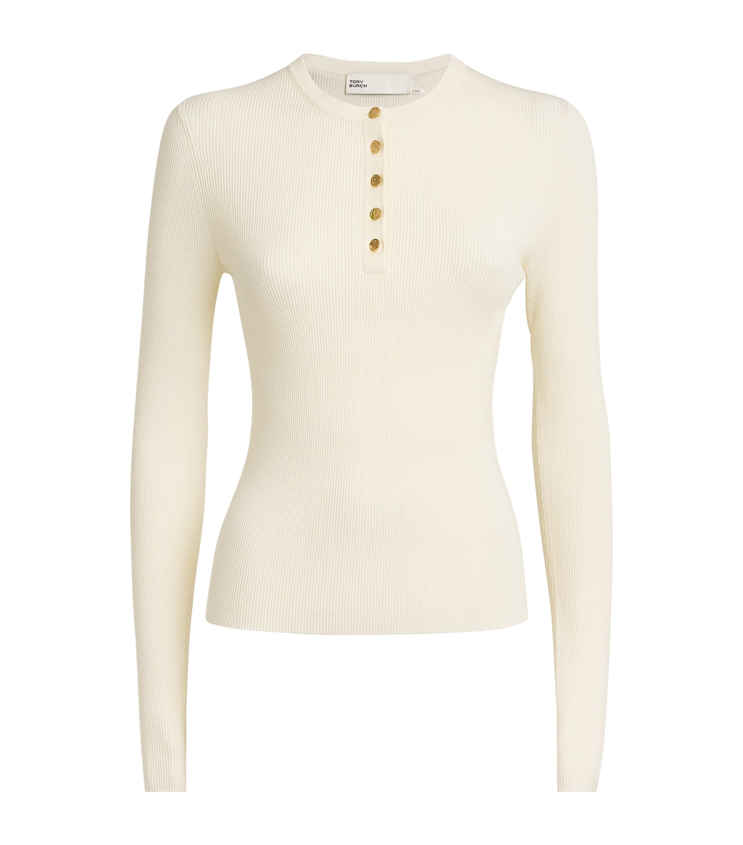 Shop Tory Burch Long-sleeve Henley T-shirt In Ivory