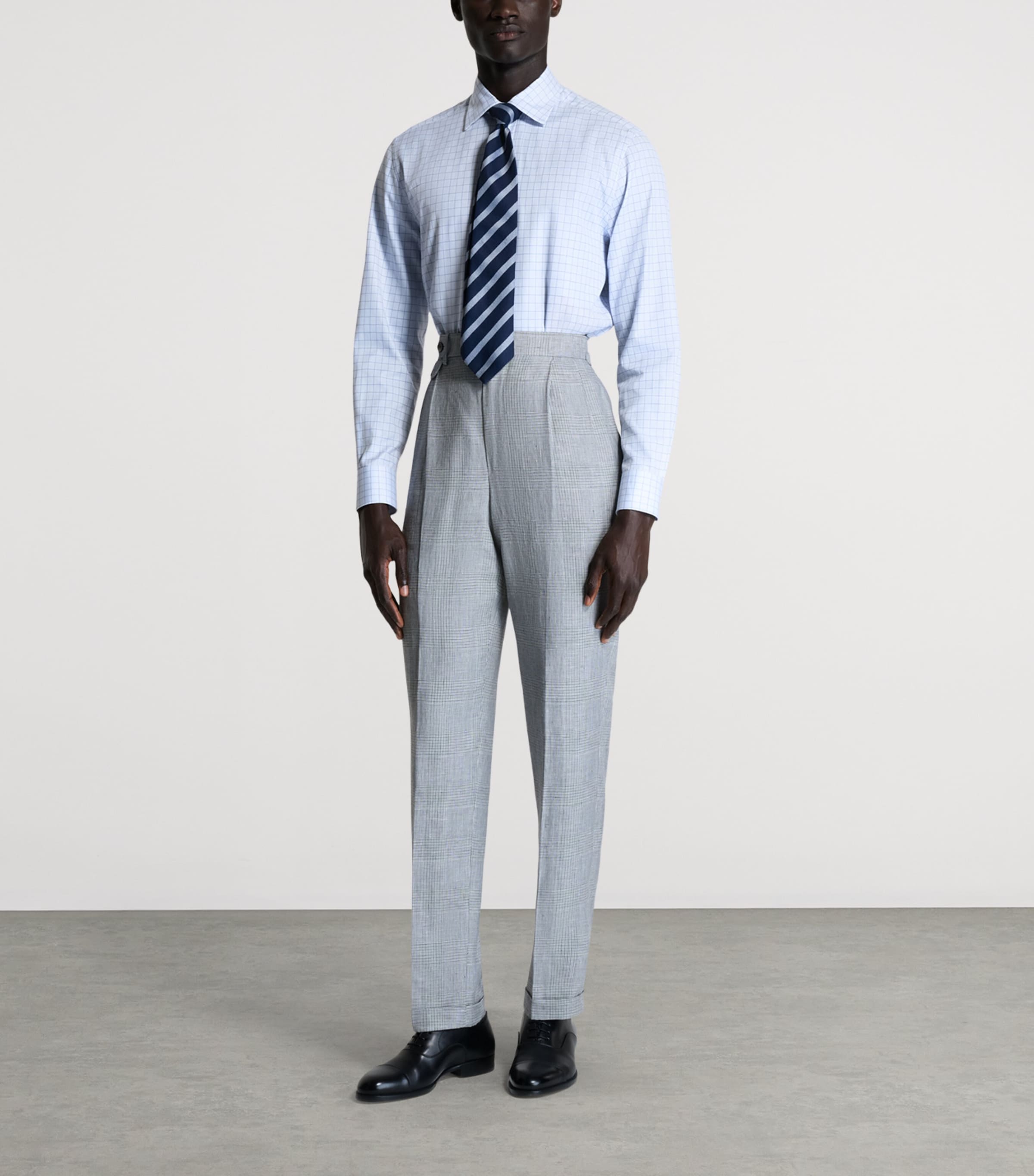 Dunhill Mens Cotton Check Shirt Blue Image 2