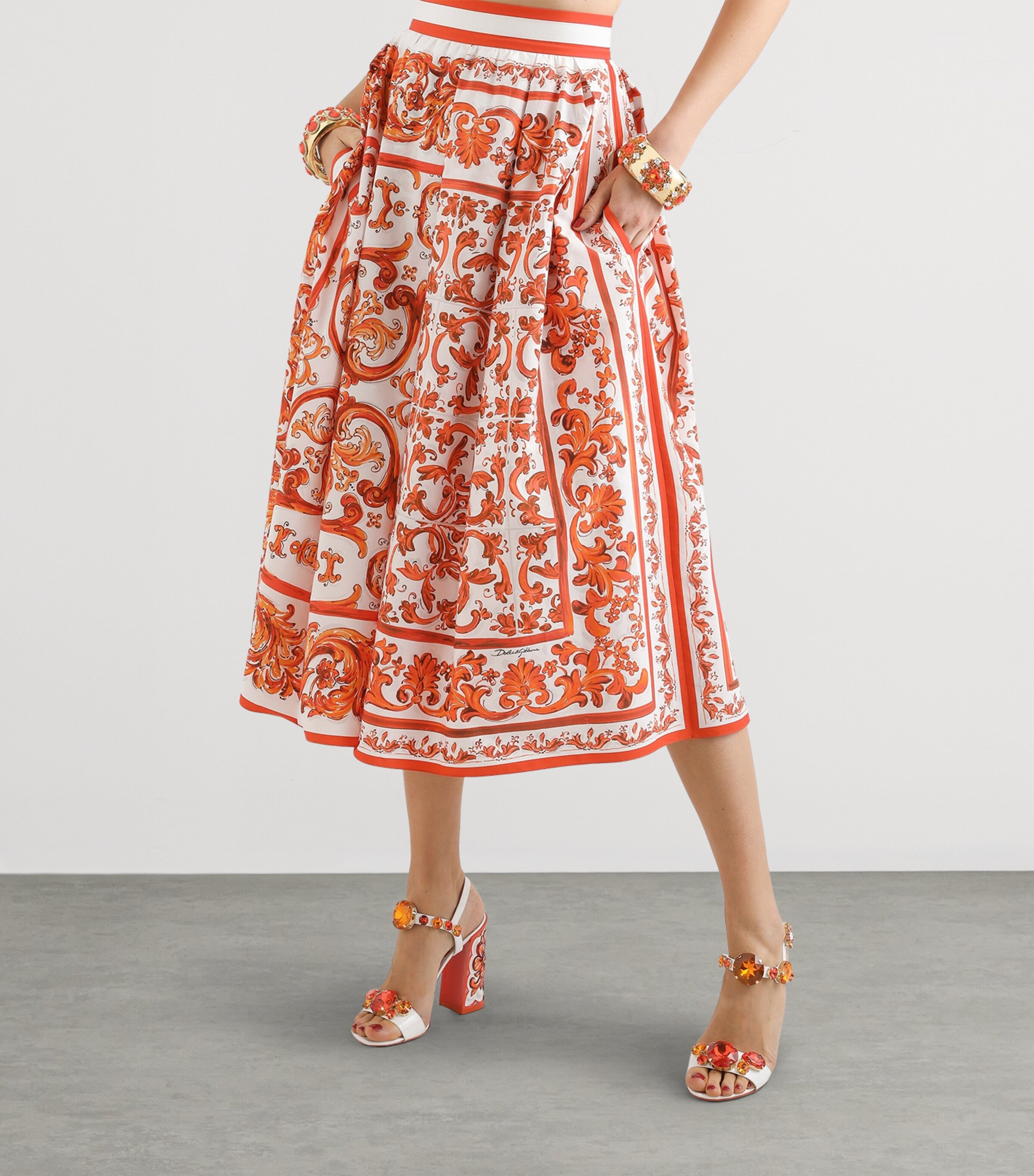 Dolce&Gabbana Womens Cotton Majolica Midi Skirt Combined Colou Image 2