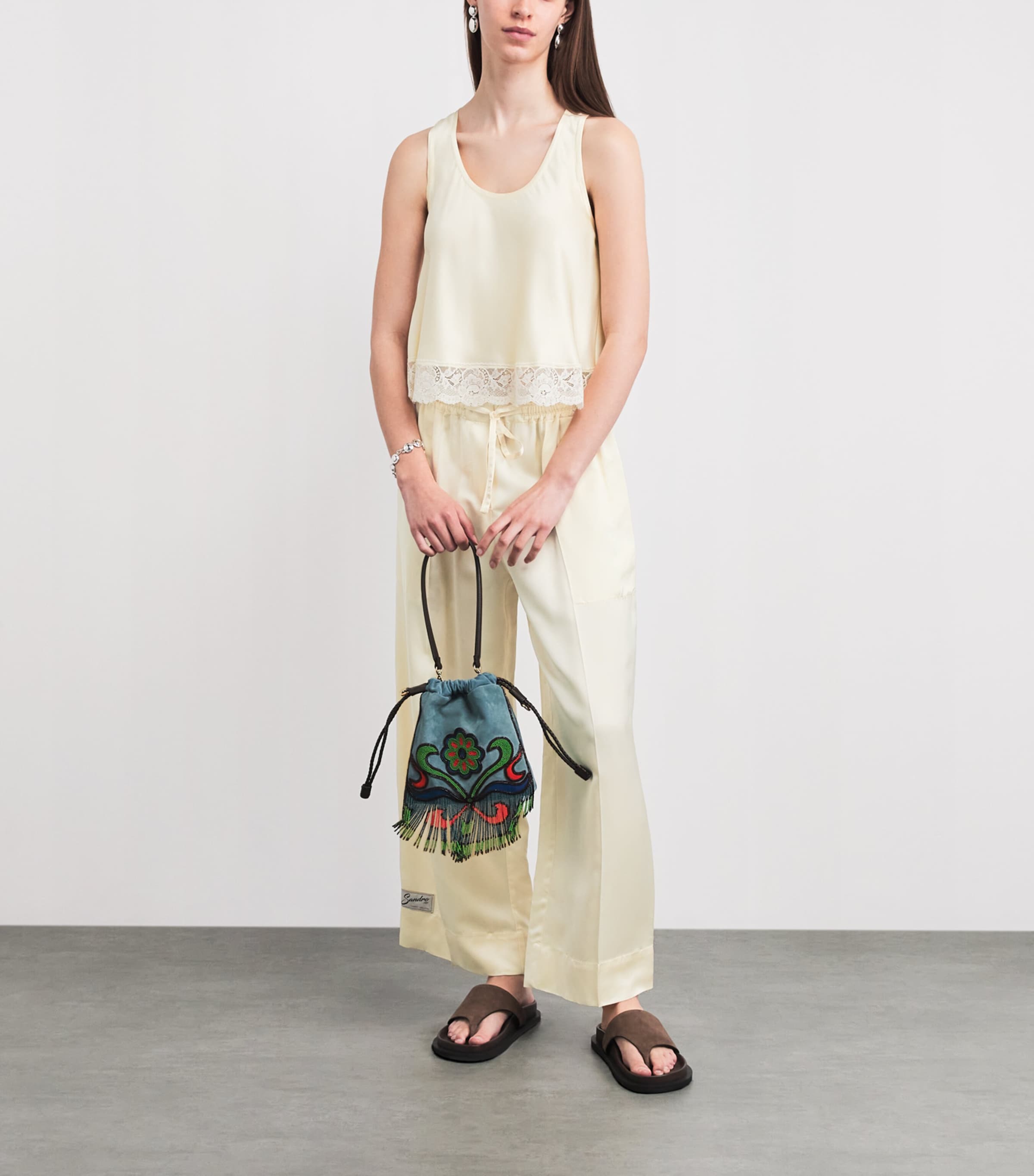 Sandro Paris Womens Lace-Trim Top Light Yellow Image 2