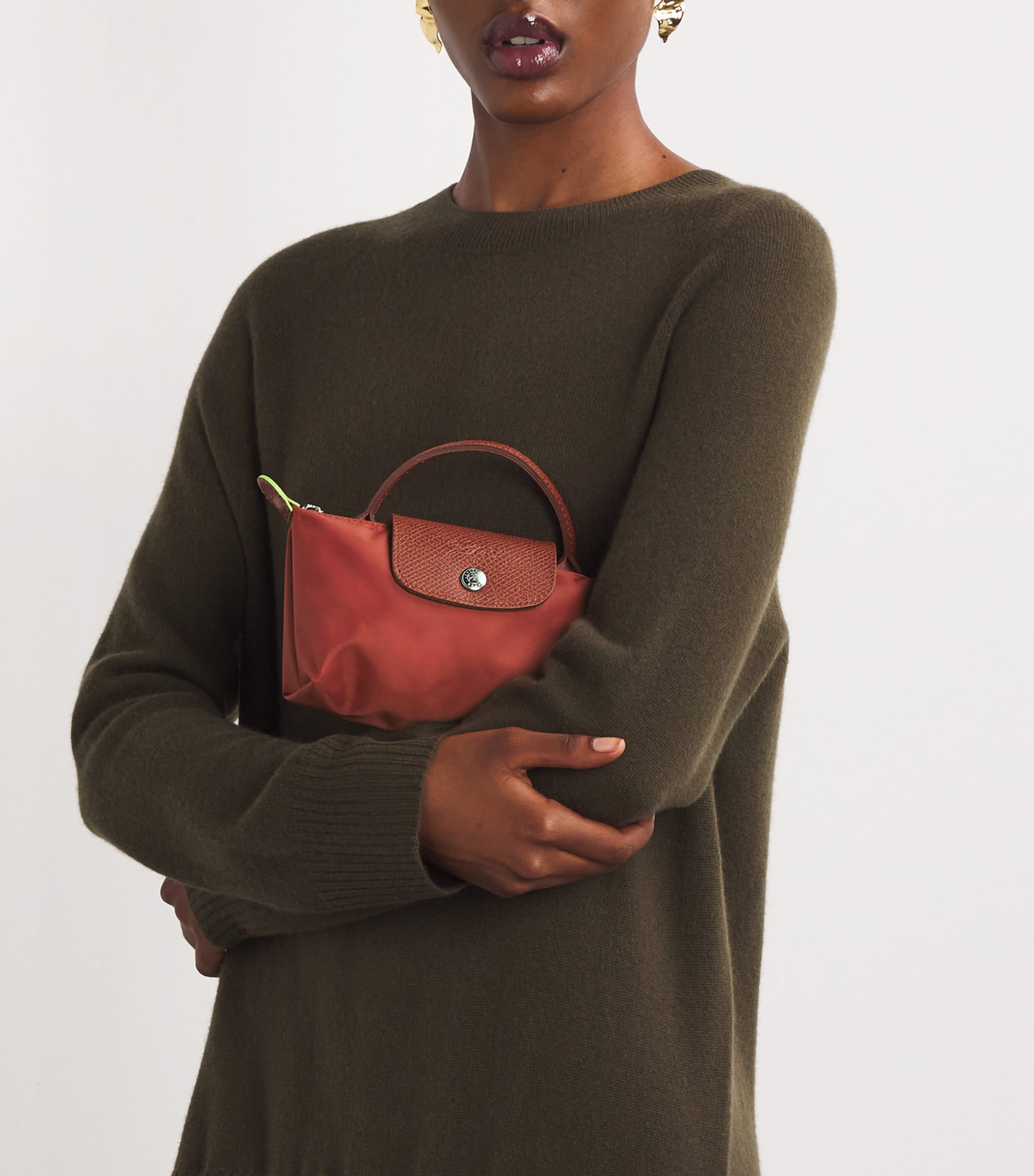 【人気/関税/送料込み】 Longchamp Le Pliage Green Pouch With Longchamp Le Pliage Green Pouch with Handle Lagoon Women