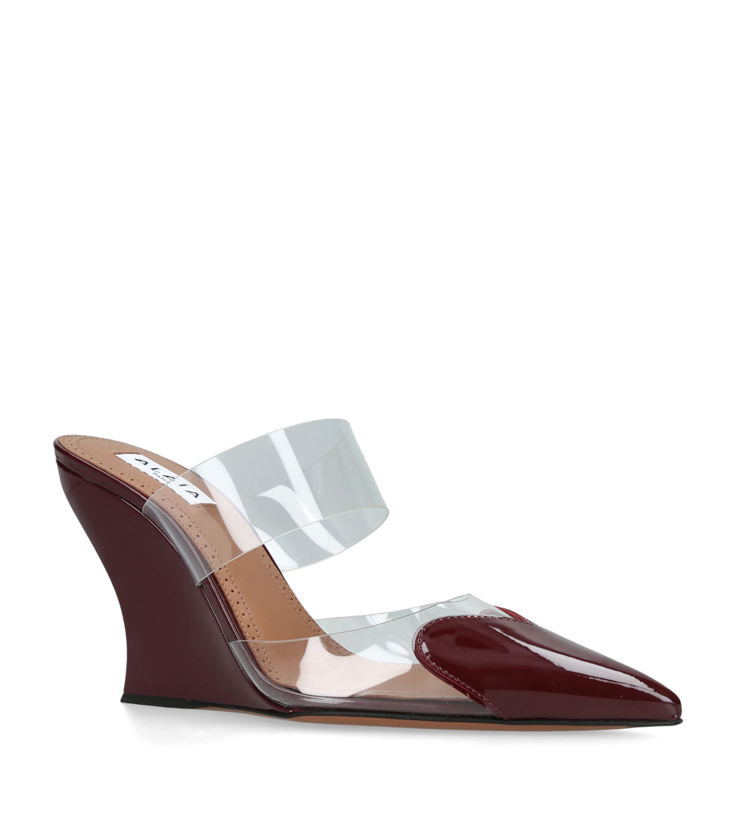 Alaïa Womens Leather-PVC Le Coeur Wedge Mules 90 Red/dark Image 3