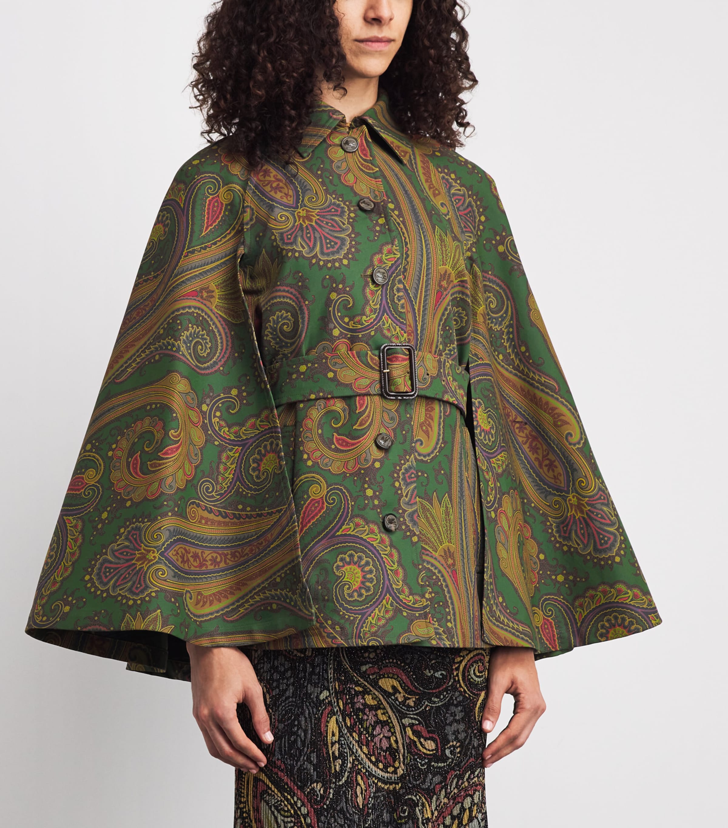 Etro Womens Cotton Gabardine Paisley Cape Jacket Green Image 4