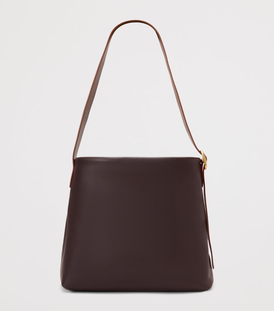 Leather Draped Tote Bag DARK CHESTNUT Image 5