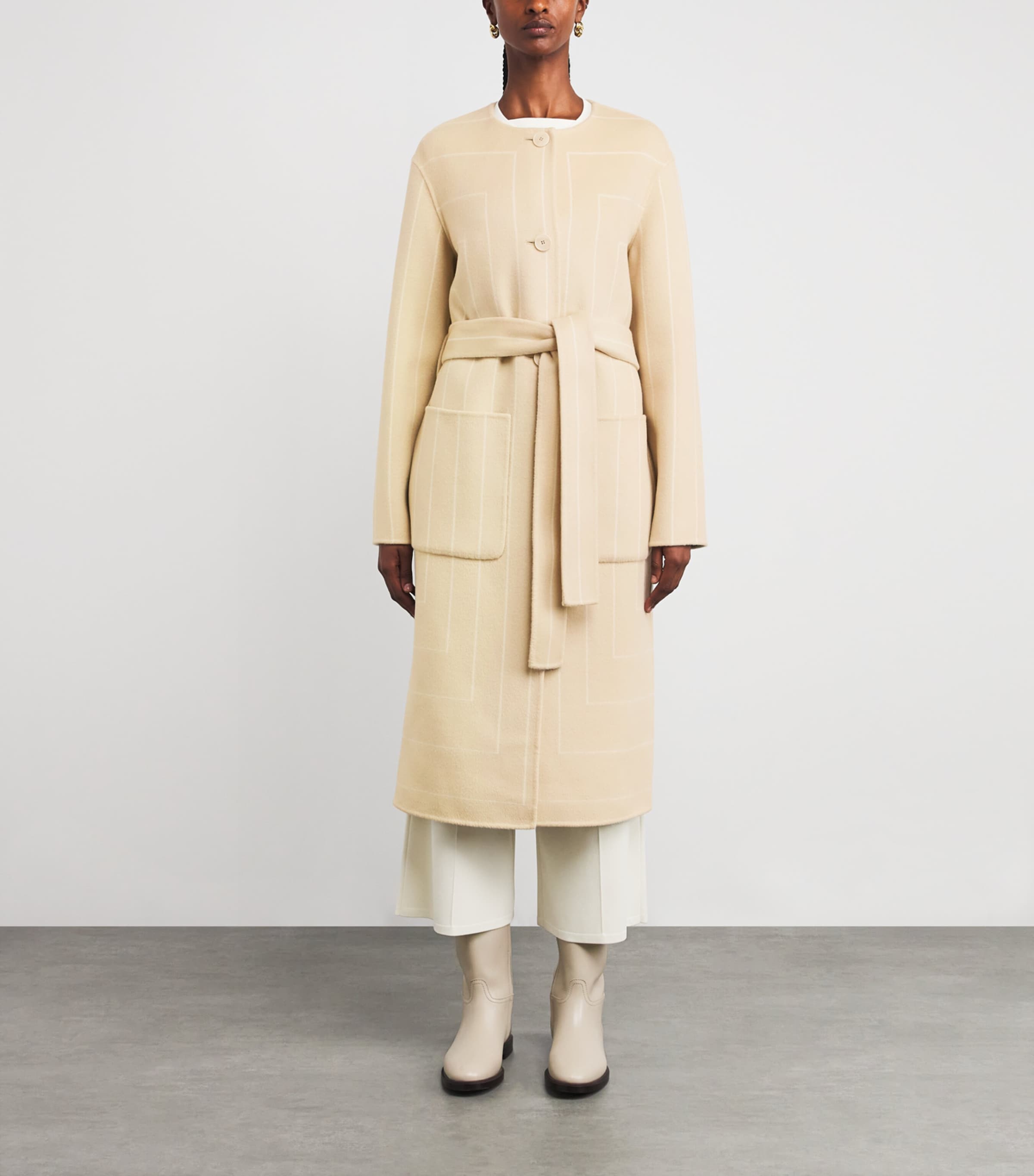 Wool-Silk Stripe Scheffer Coat AFFOGATO/IVORY Image 3