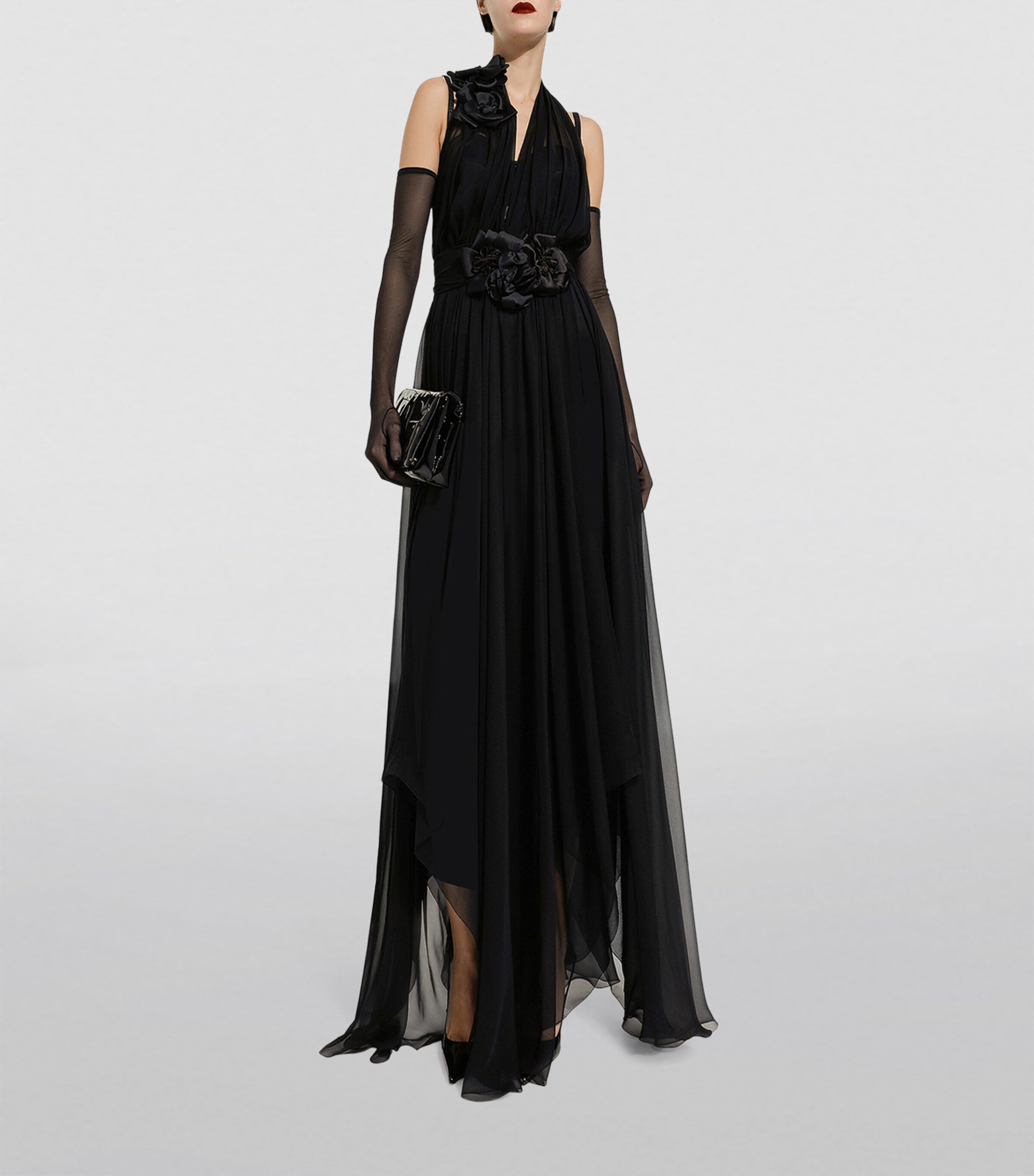 Dolce&Gabbana Womens Silk Rose Halterneck Gown Black Image 6