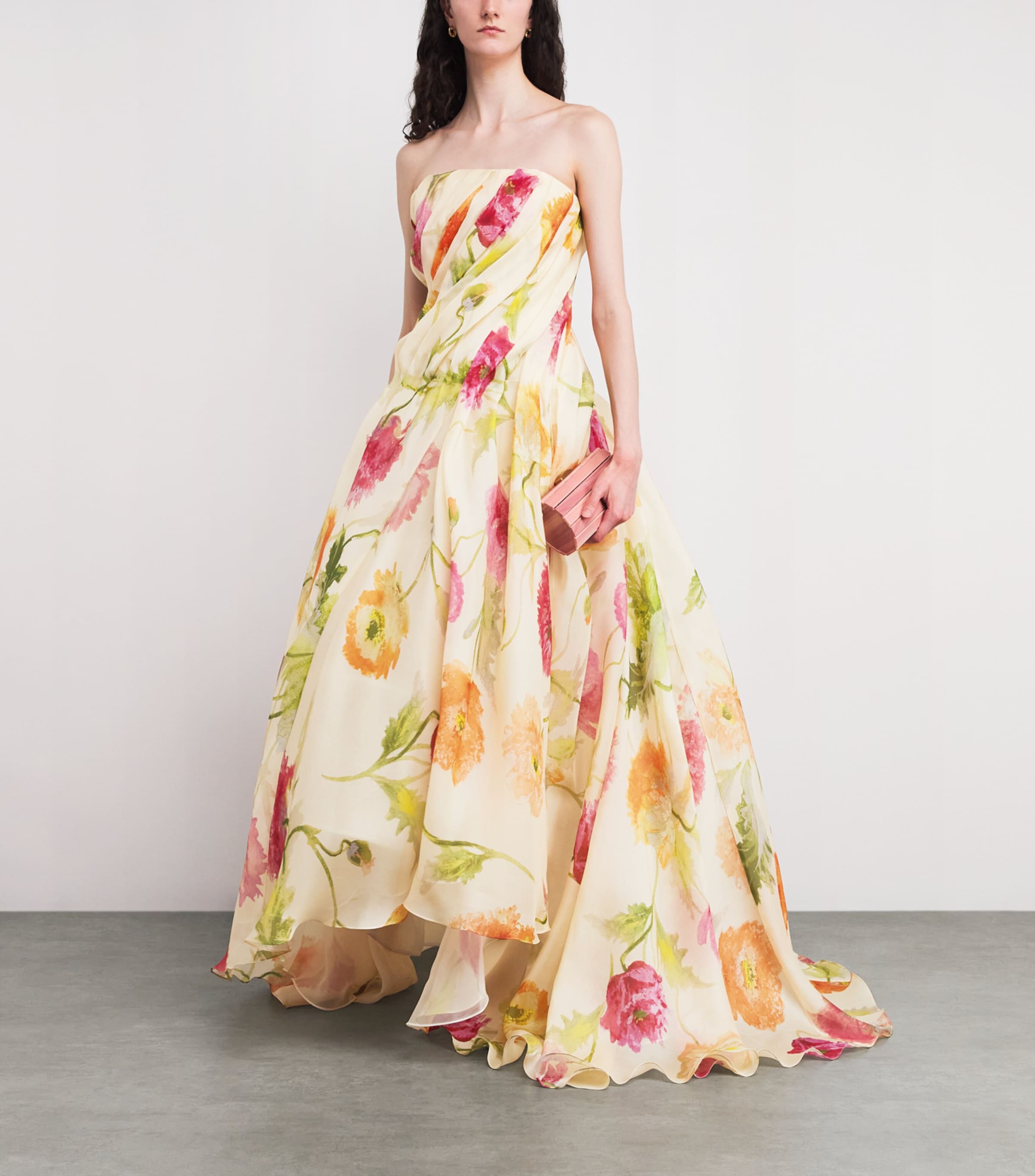 Carolina Herrera Womens Silk Organza Floral Gown Almond Multi Image 2