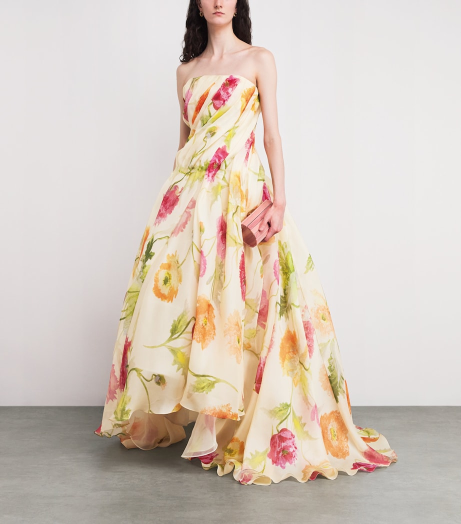 Carolina Herrera Womens Silk Organza Floral Gown Almond Multi Image 2