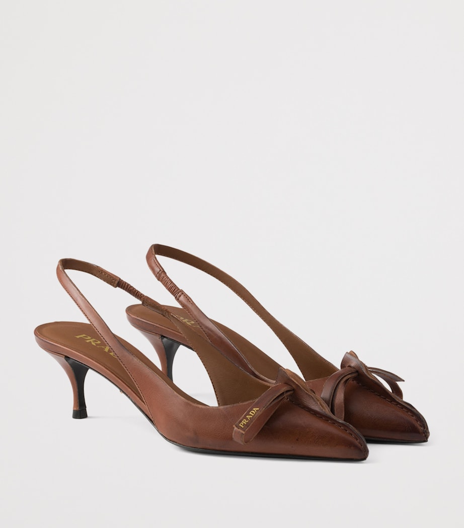 Prada Leather Bow-Detail Slingback Pumps 55 Brown Image 2