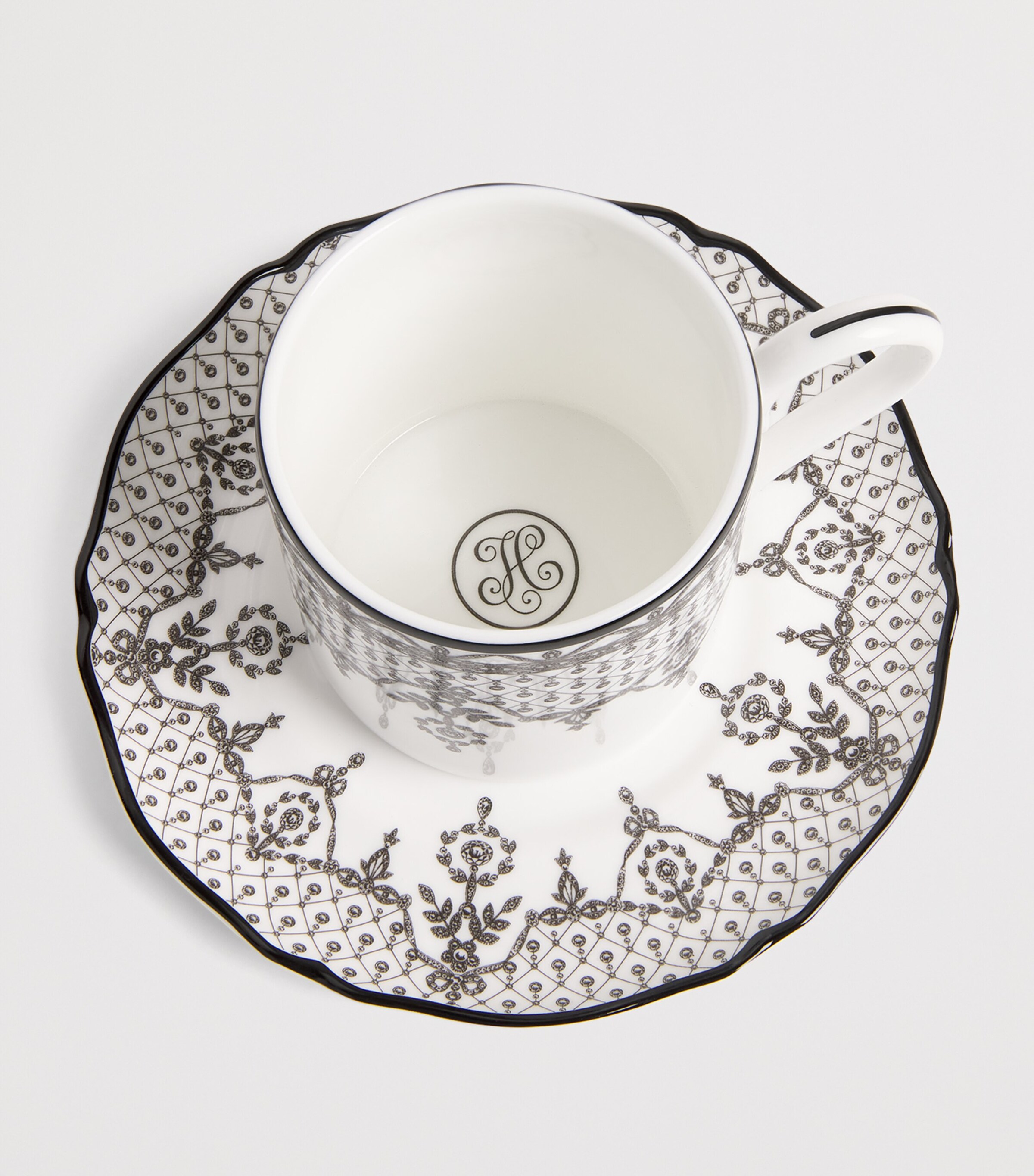 Harrods Bone China Archive Lace Espresso Cup and Saucer White Image 3
