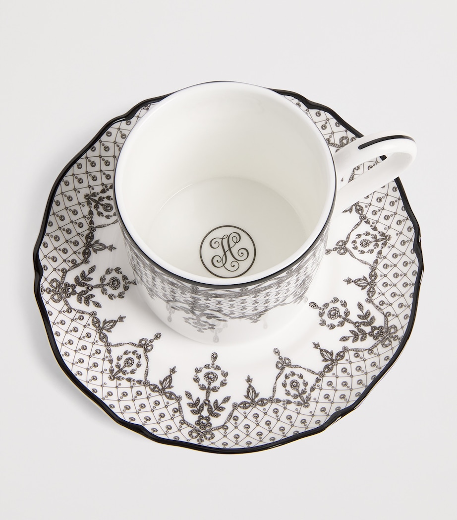 Harrods Bone China Archive Lace Espresso Cup and Saucer White Image 3