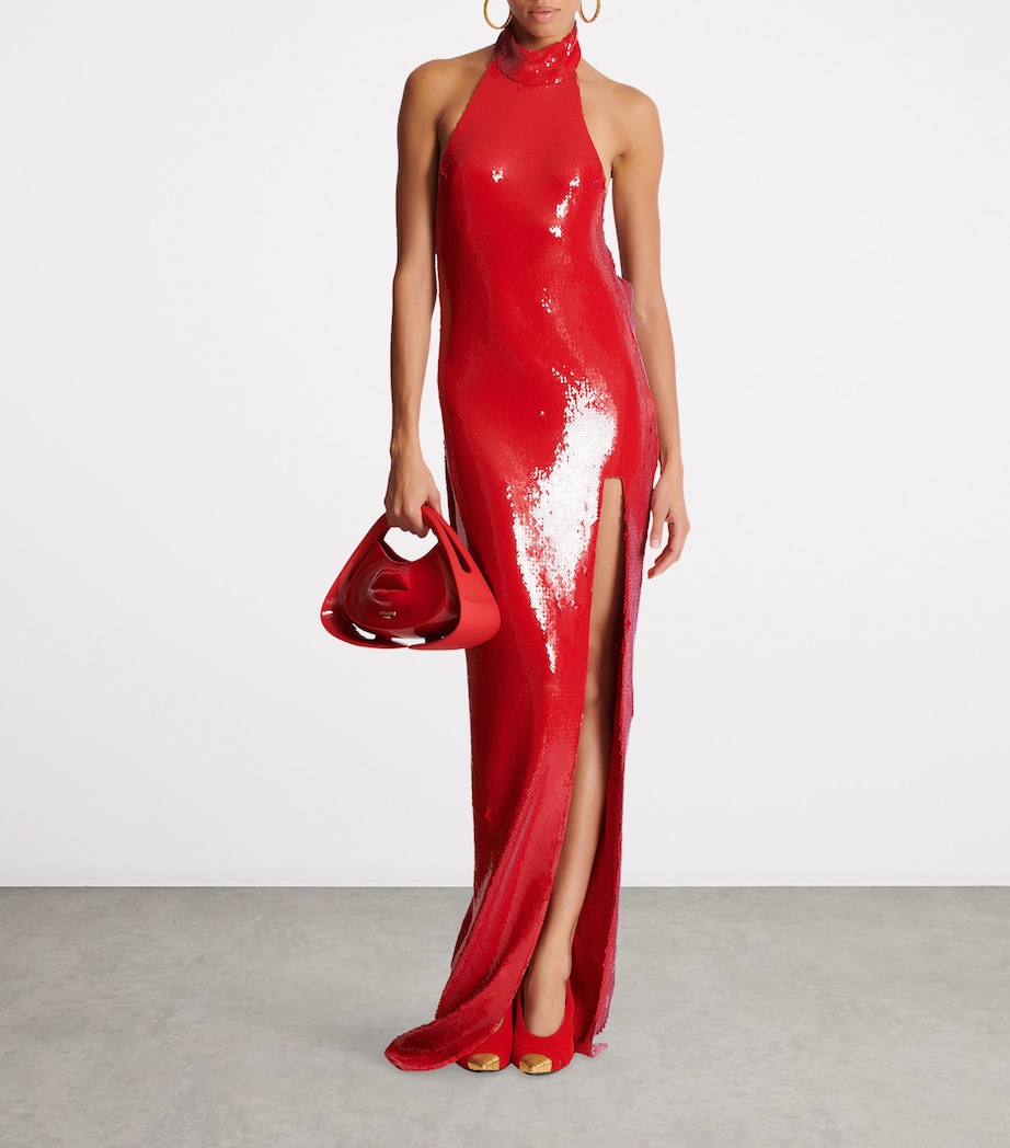 Sequinned Halterneck Maxi Dress 3CH RED Image 6