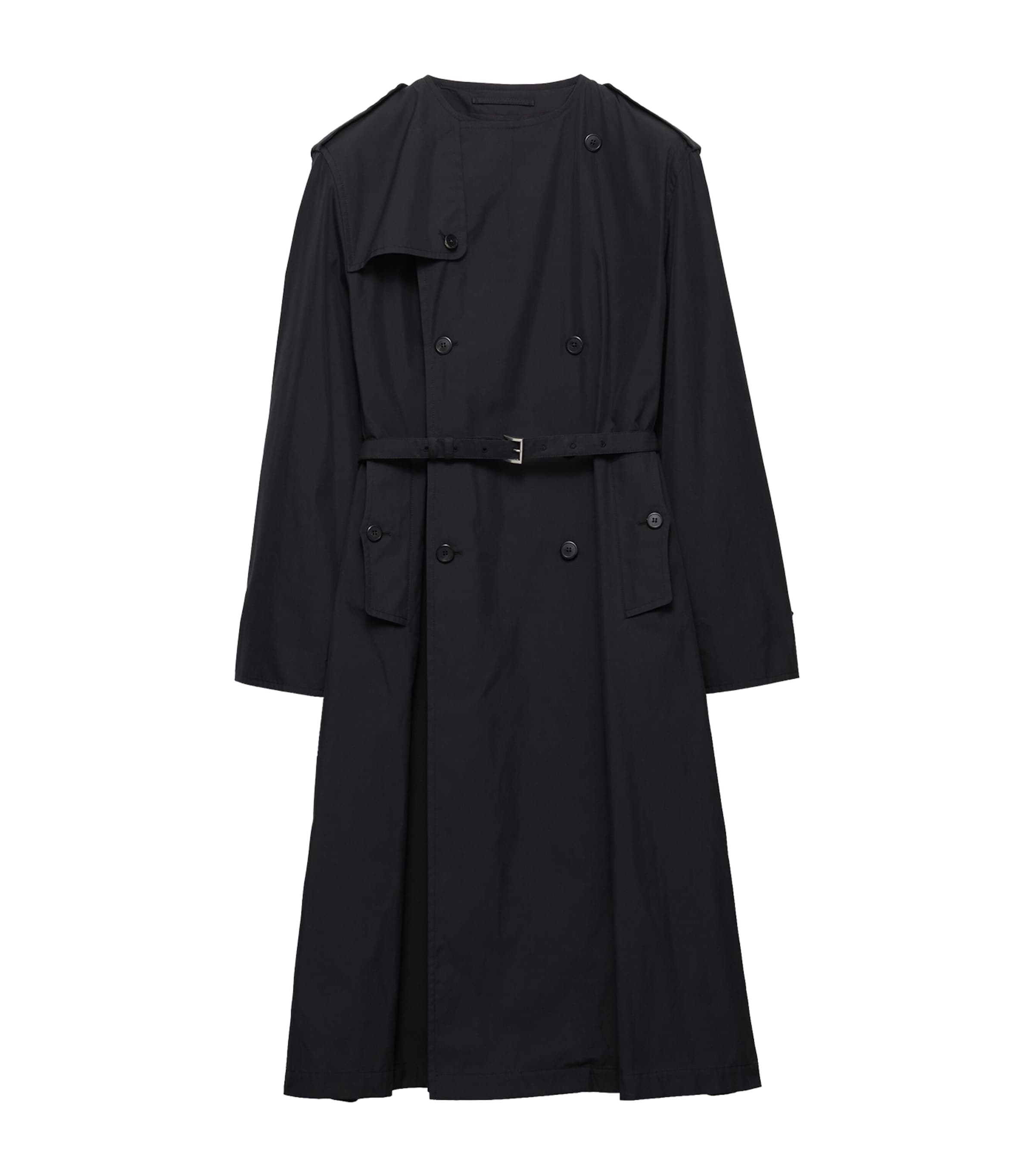 Prada Mens Cotton-Blend Collarless Trench Coat Black Image 1