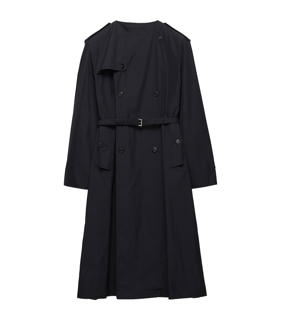 Prada Mens Cotton-Blend Collarless Trench Coat Black Image 1