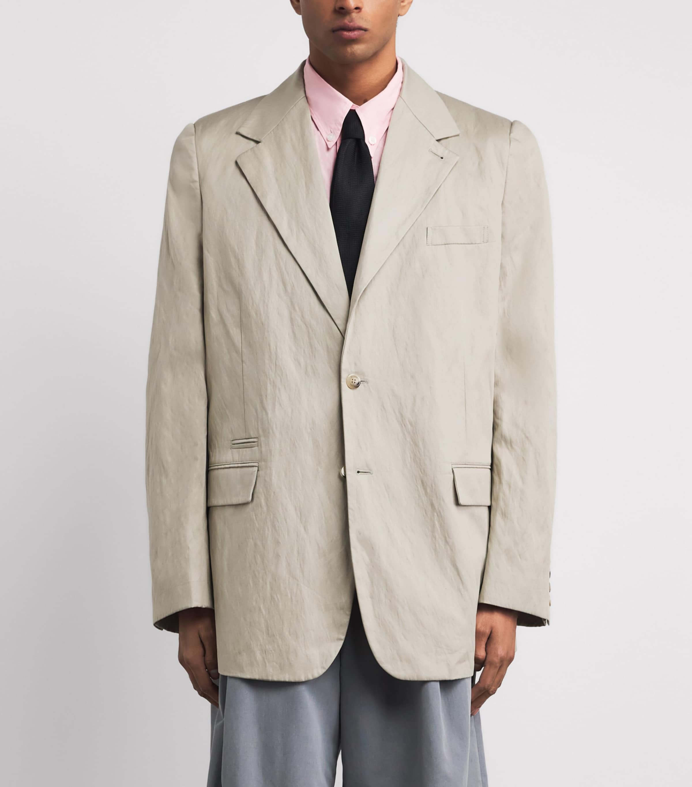 Willy Chavarria Mens Cotton-Blend Crinkled Chuco Blazer Stucco Image 5