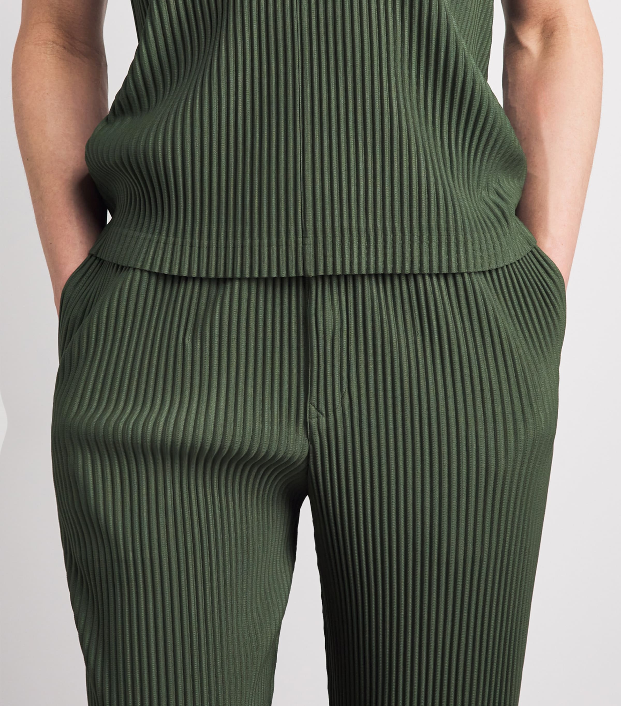Homme Plissé Issey Miyake Mens Pleated Straight Trousers Duomo Door Green Image 3