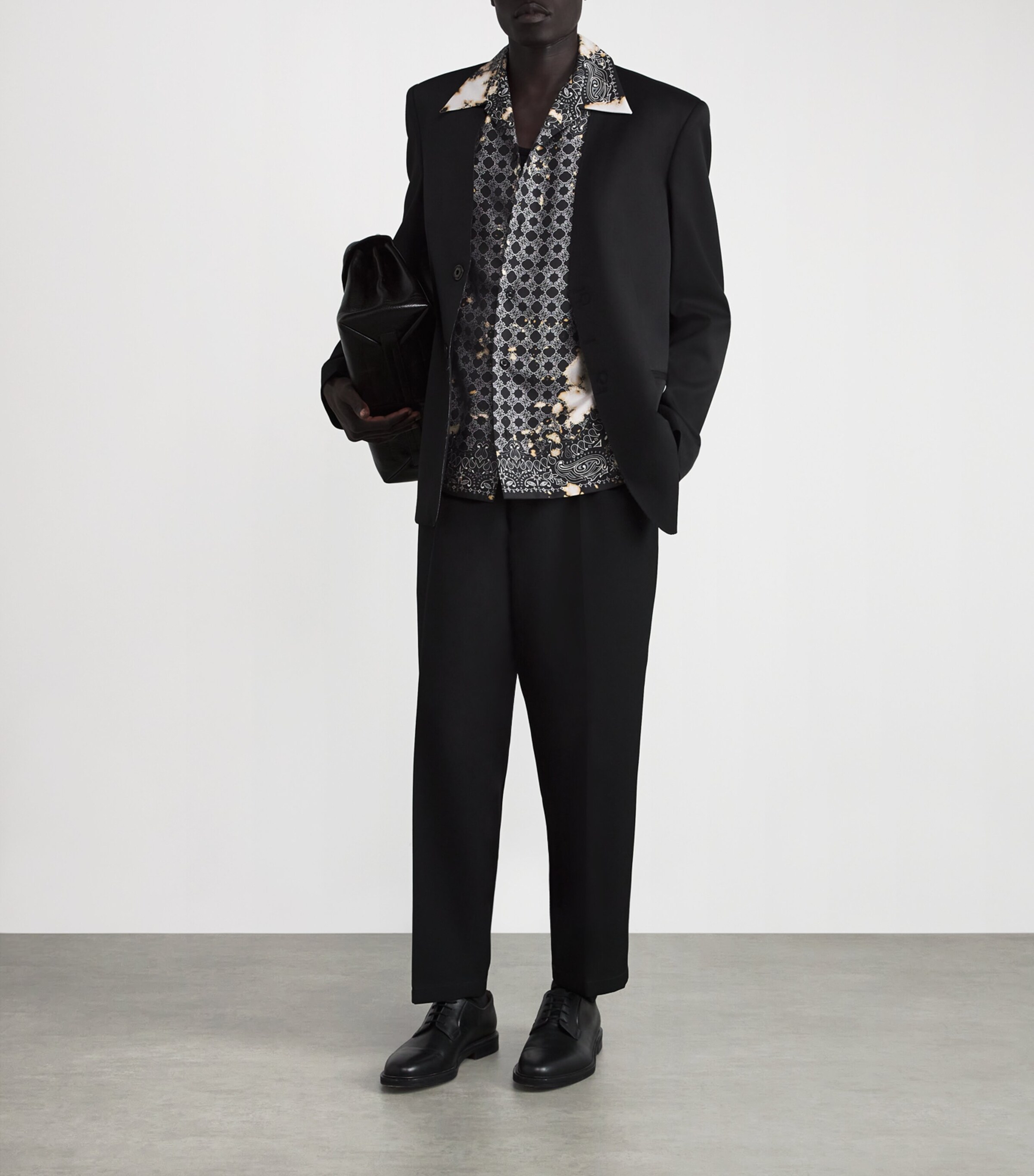 Silk Bleached Bandana Bowling Shirt BLACK Image 2