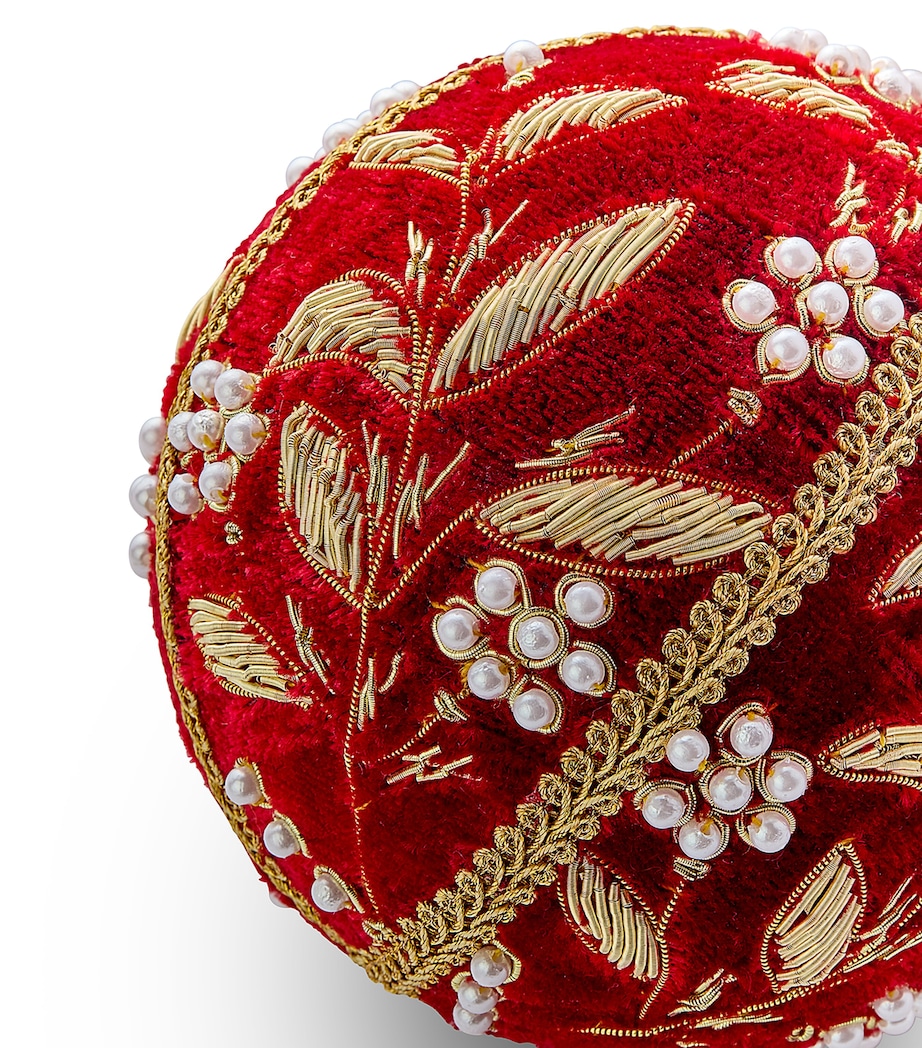 Velvet Beaded Embroidered Bauble RED/GOLD Image 2