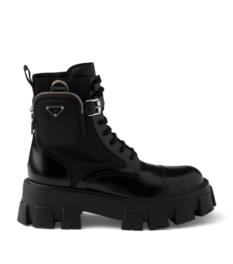 Prada Leather & Re-Nylon Monolith Boots Black Image 1
