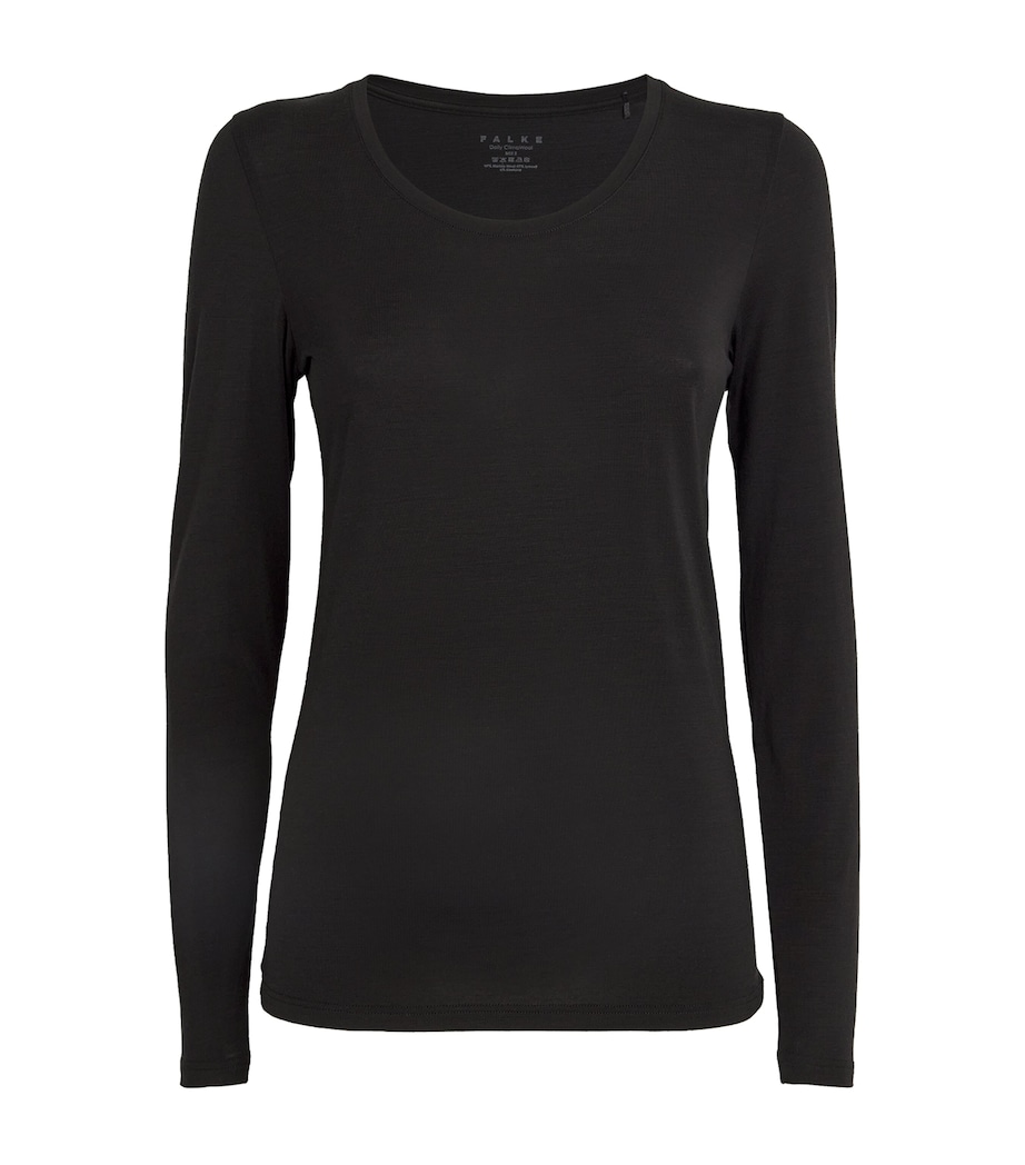 Falke Womens Long-Sleeve Daily ClimaWool T-Shirt Black Image 1