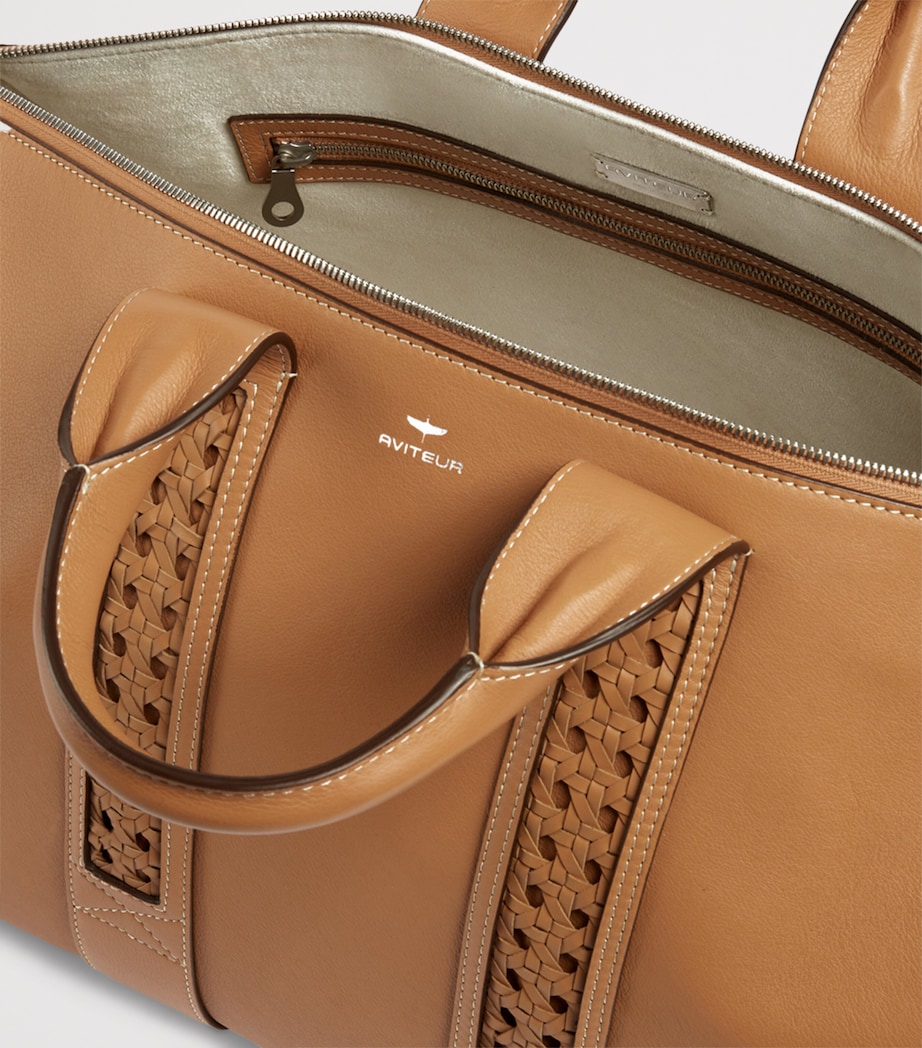 Leather Woven-Detail Holdall WALNUT Image 6