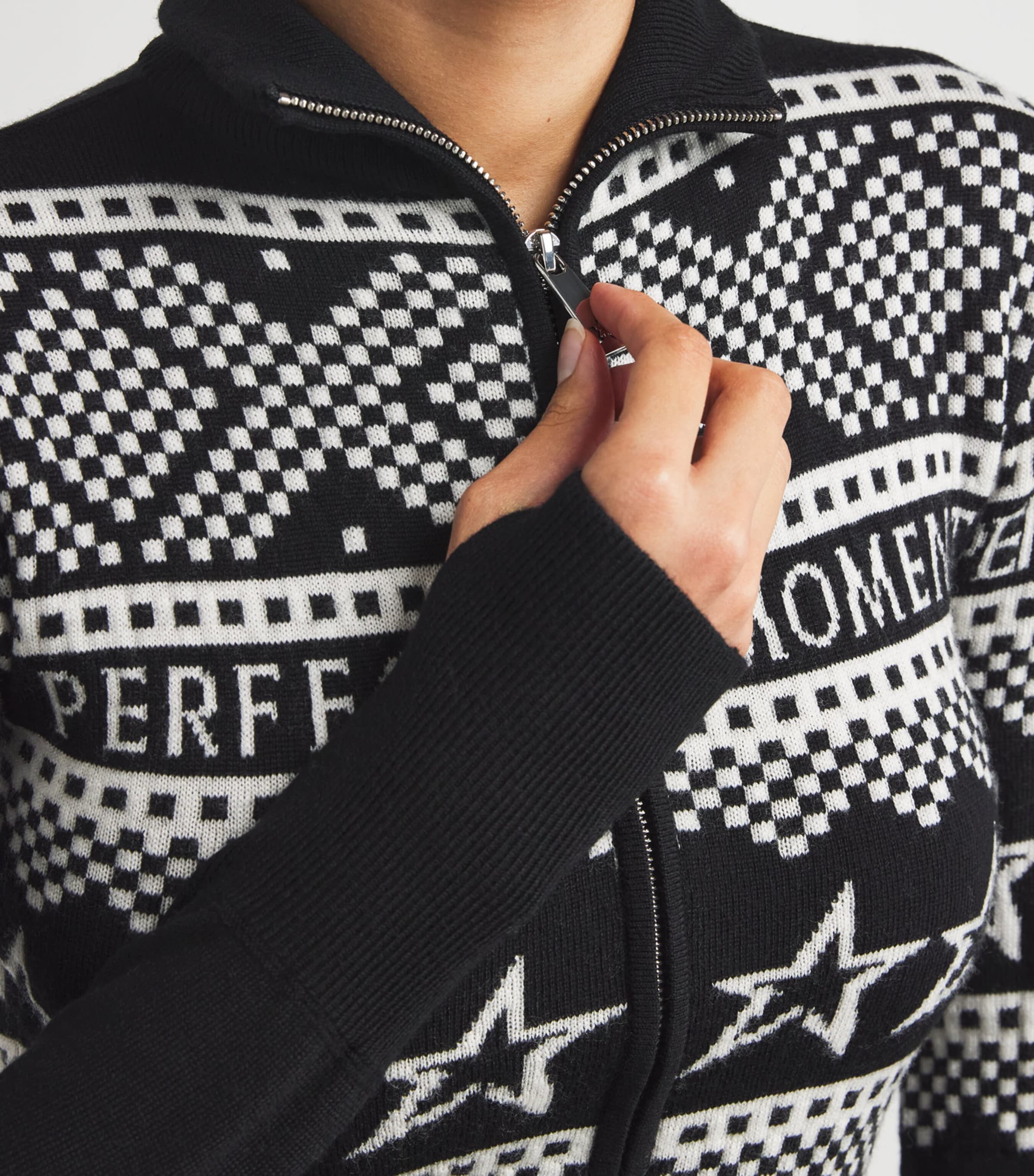 Perfect Moment Womens Merino Wool Intarsia-Knit Bodysuit Black/white Image 6