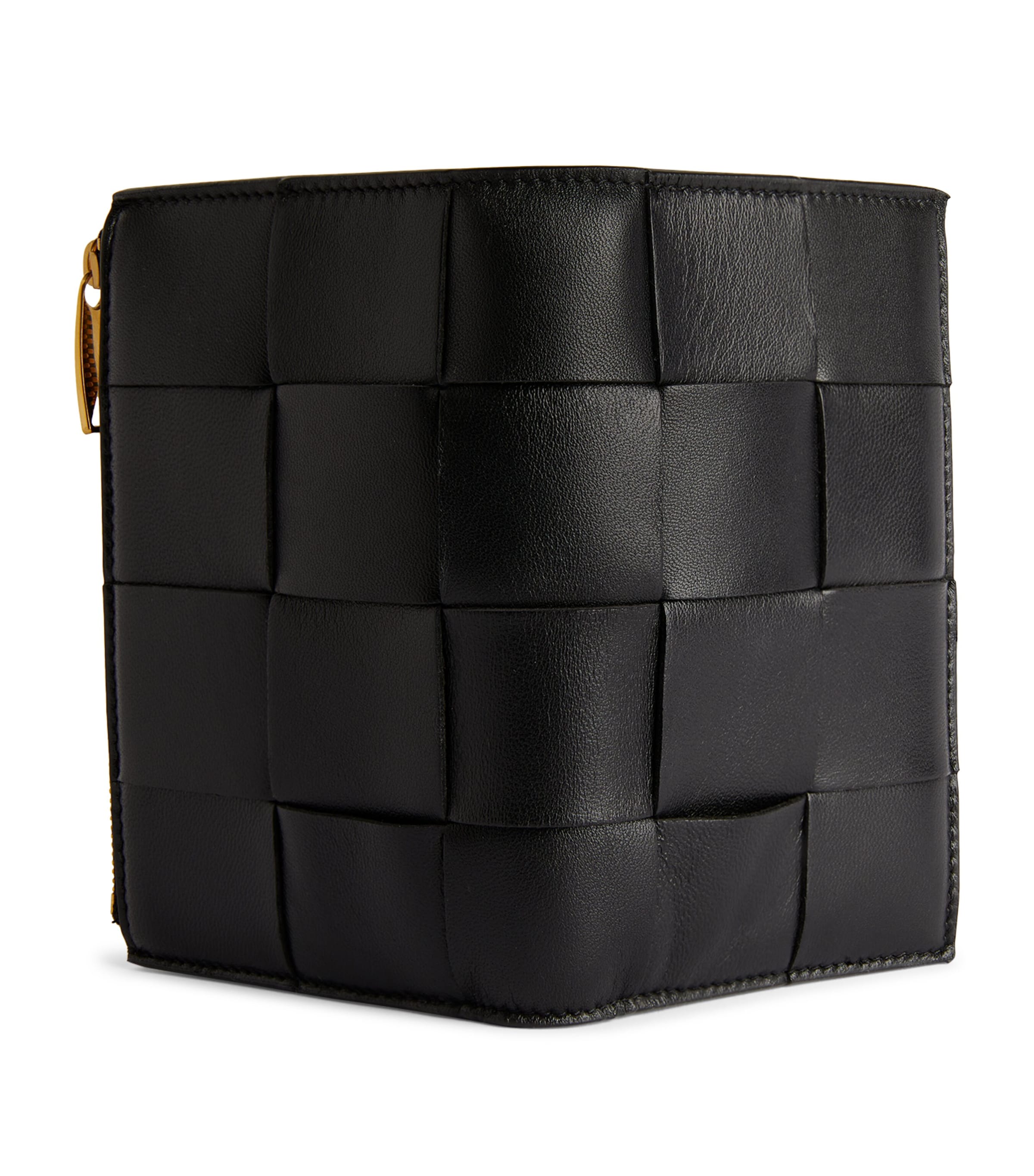 Leather Intreccio Bifold Wallet BLACK-GOLD Image 2