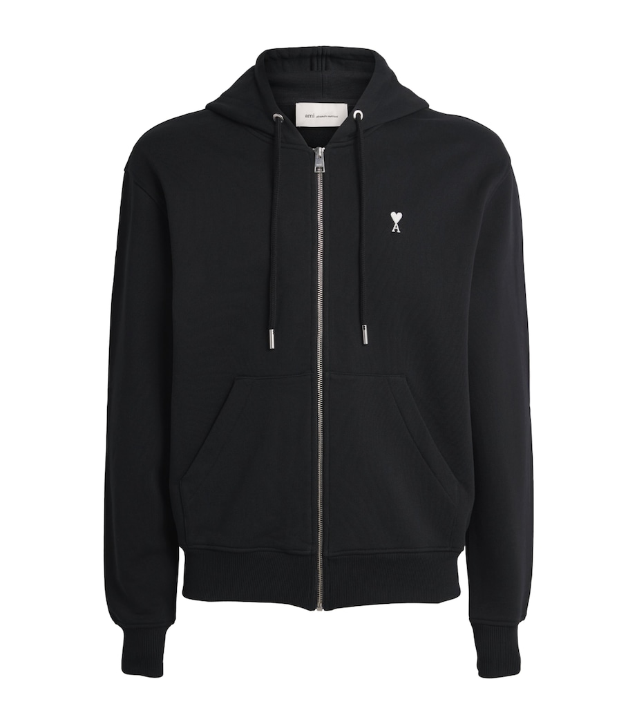 AMI Paris Mens Cotton Ami De Coeur Zip-Up Hoodie Noir/blanc Creme Image 1