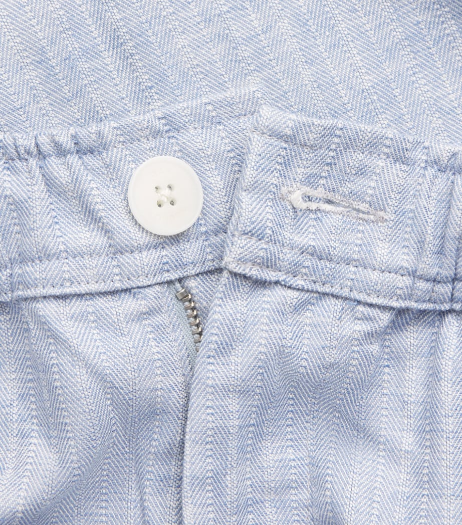Wax London Mens Cotton-Linen Herringbone Kurt Shorts Light Blue Image 6