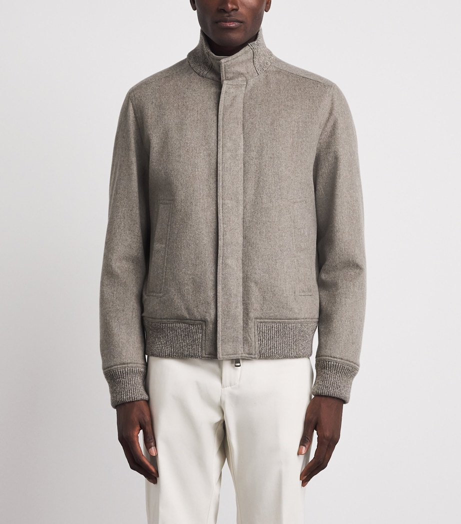 Paul & Shark Mens Cashmere Felt Bomber Jacket Taupe Camoscio Image 4