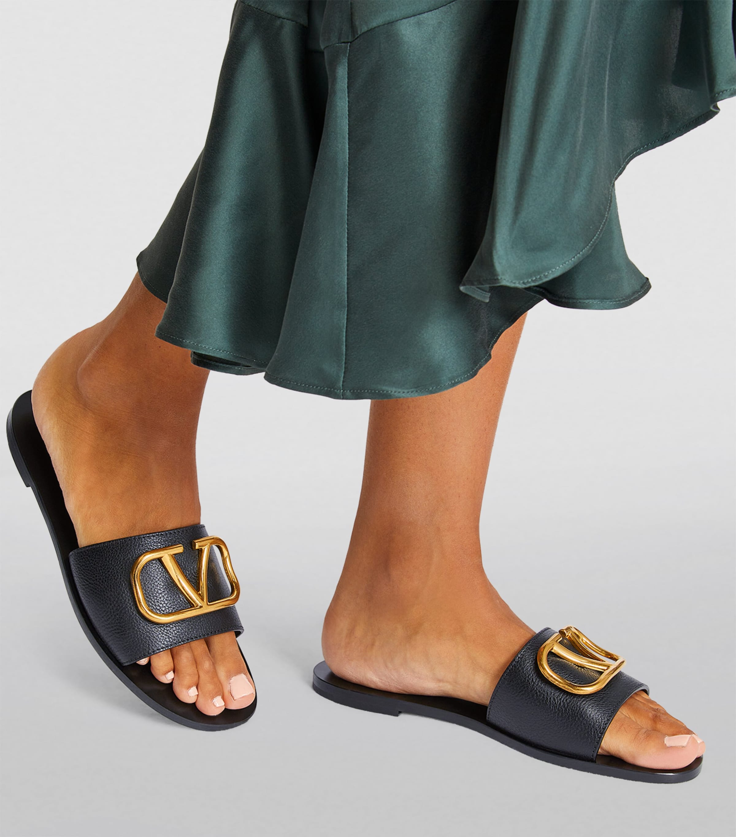 Valentino Garavani Black Leather Go Logo Sandals | Harrods US