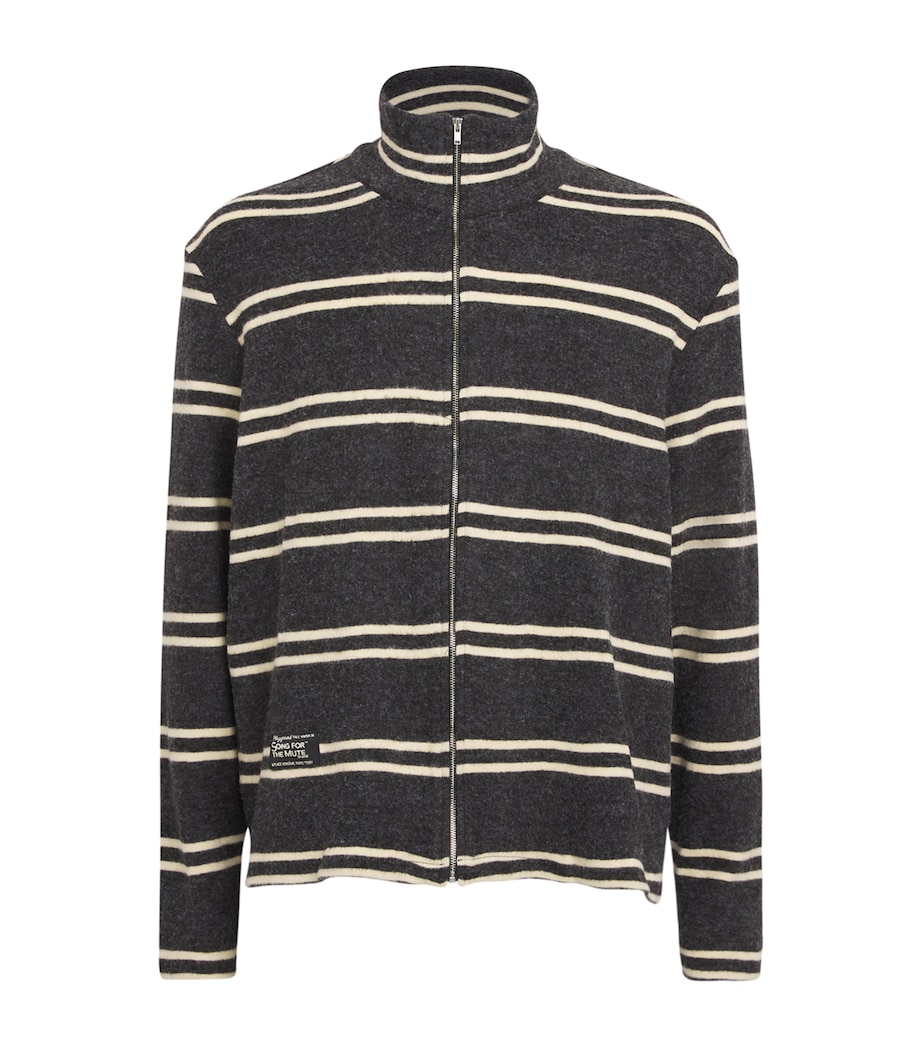 Song For The Mute Mens Funnel-Neck Zip-Up Cardigan Charcoal Image 1