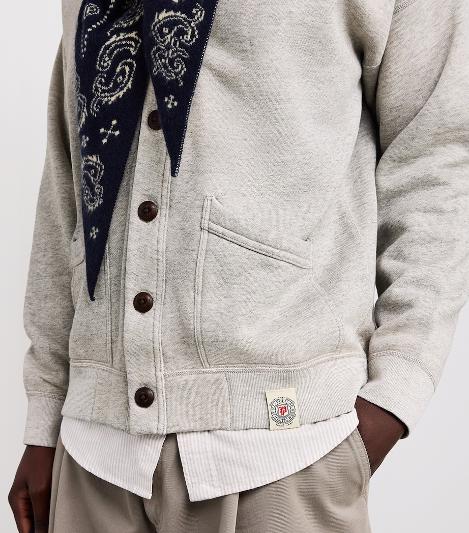 Cotton-Blend Fleece Vintage Fit Cardigan GREY Image 6