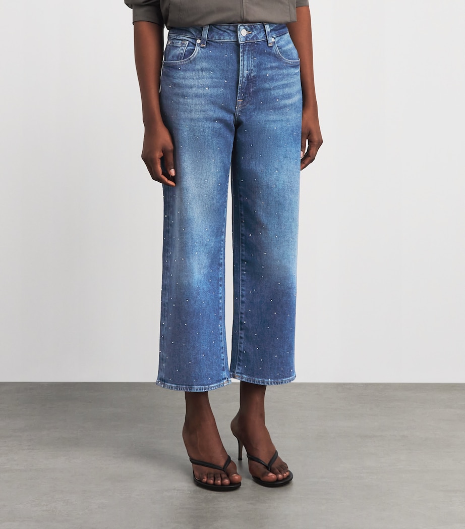 7 For All Mankind Womens Embellished Stovepipe Straight Ankle Jeans Blue Shine Image 4