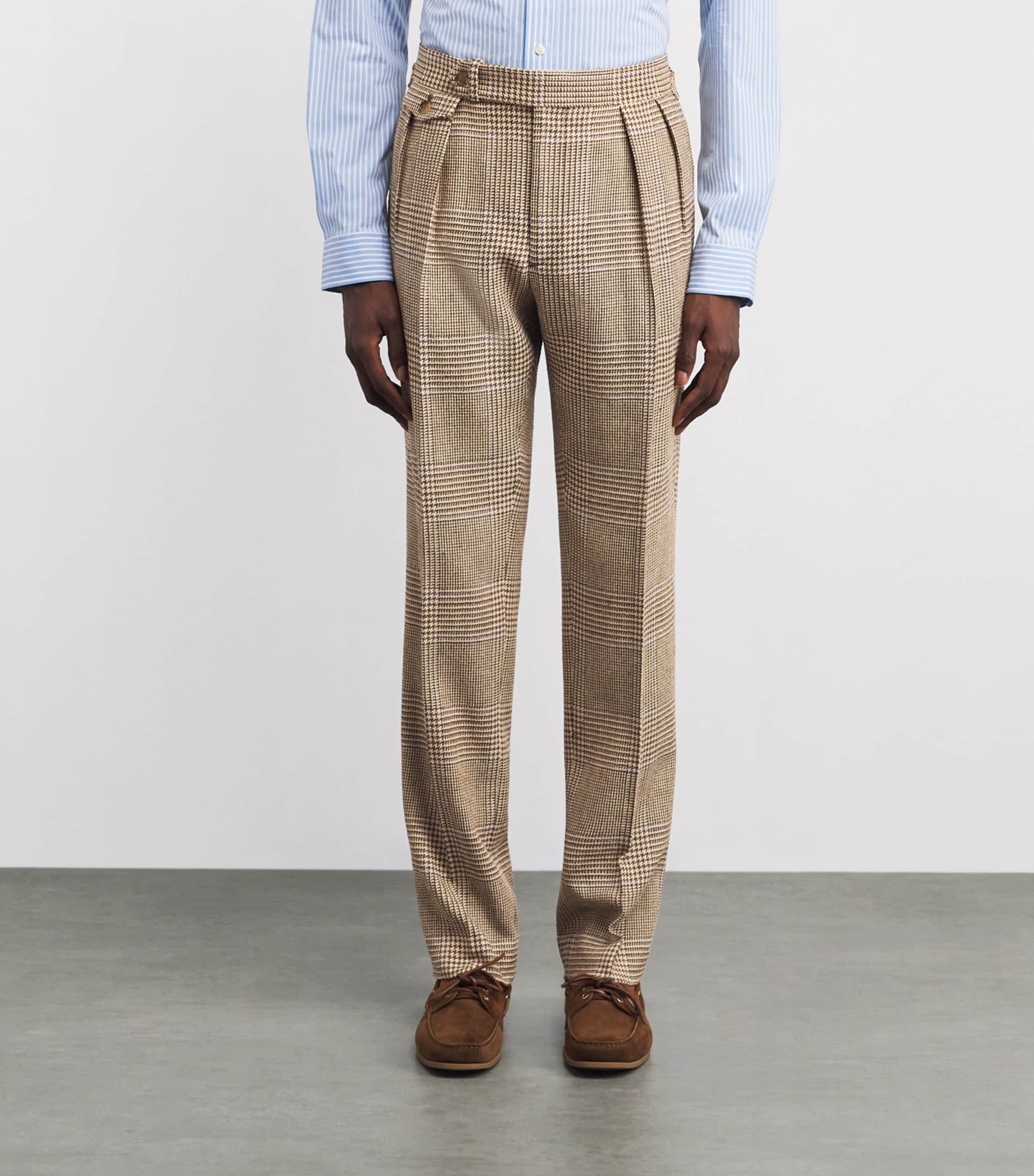 Silk-Blend Glen Plaid Trousers BROWN Image 3