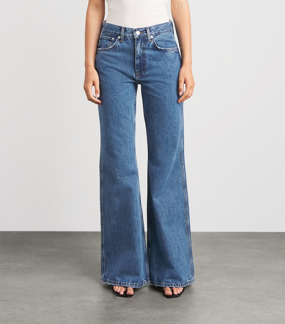 ANINE BING Womens Wyatt High-Rise Flared Jeans Blue Image 4