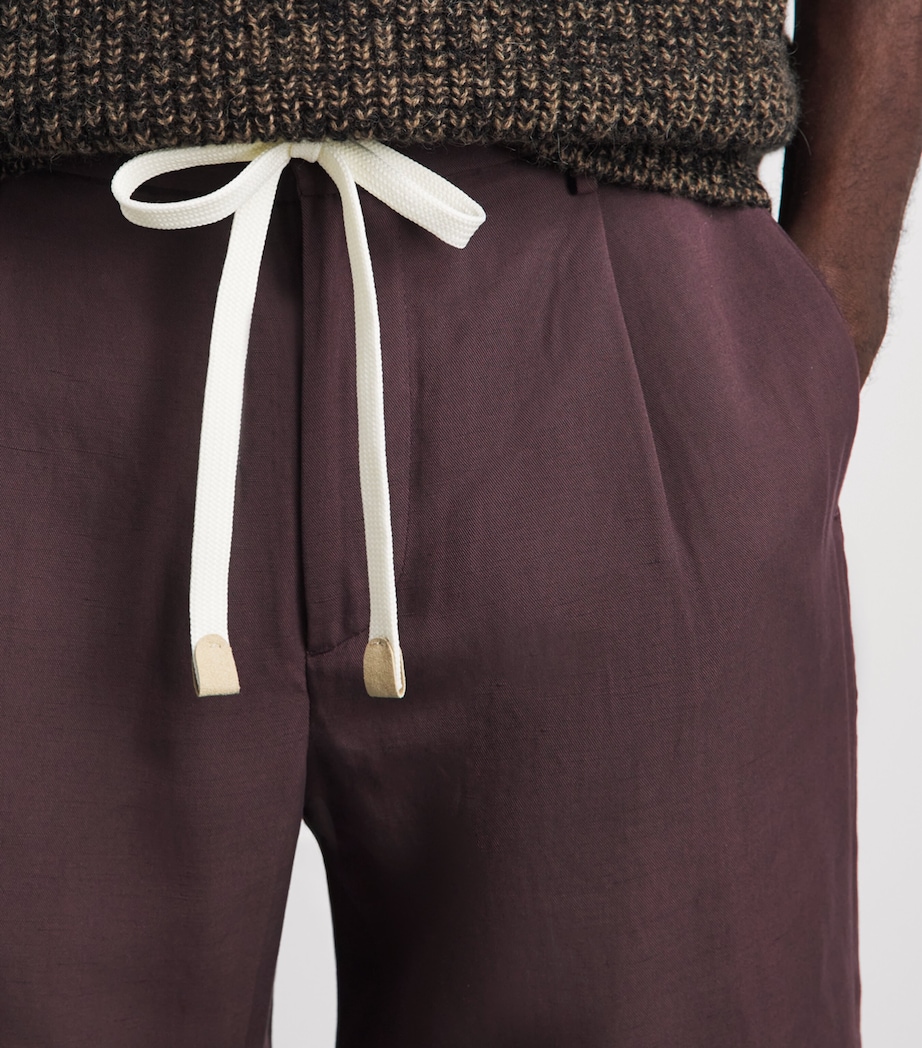 Eleventy Mens Linen Drawstring Bermuda Shorts Bordeaux Image 3