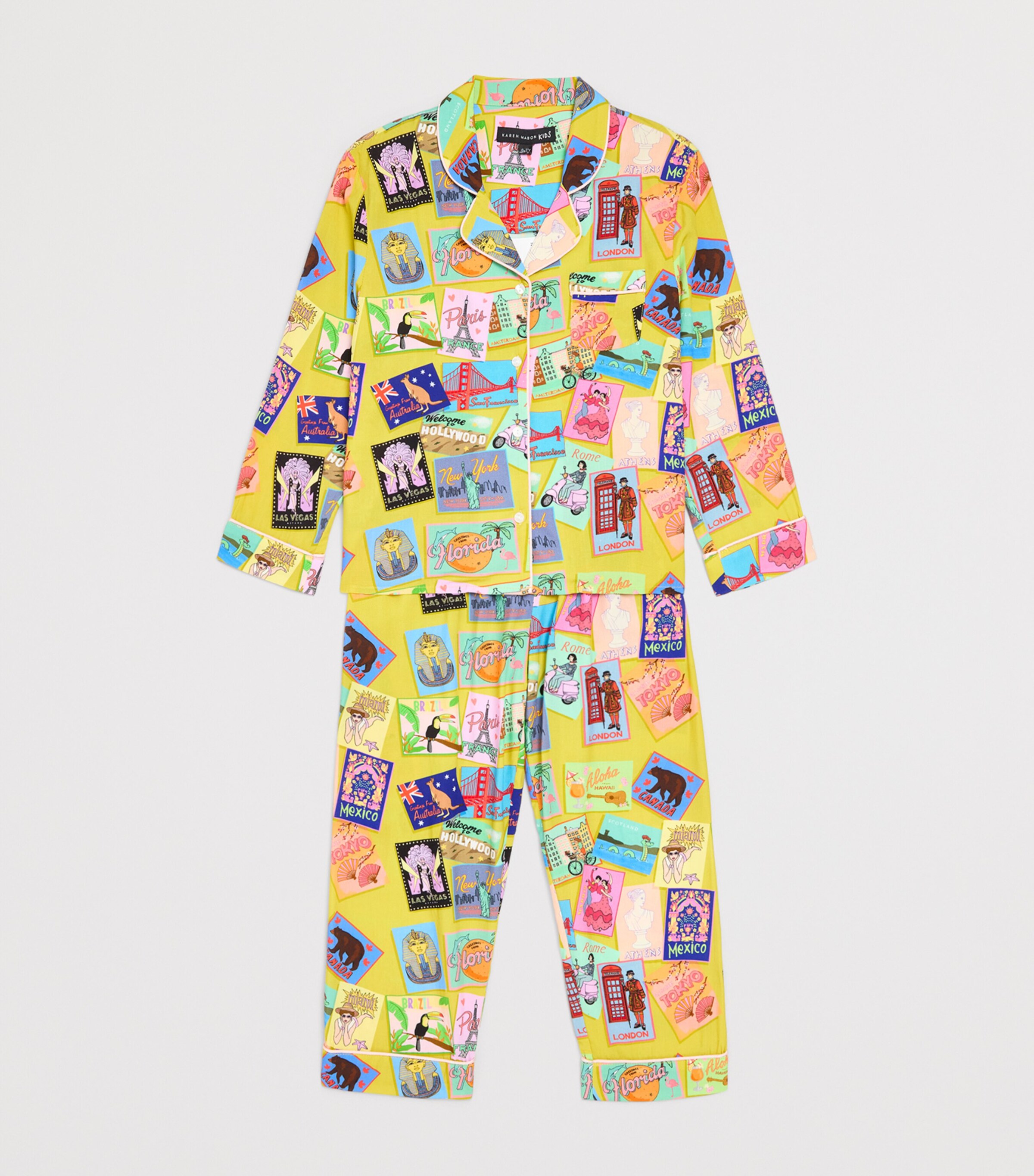 KAREN MABON KIDS Postcard Print Pyjama Set (2-13 Years) Mustard Image 3