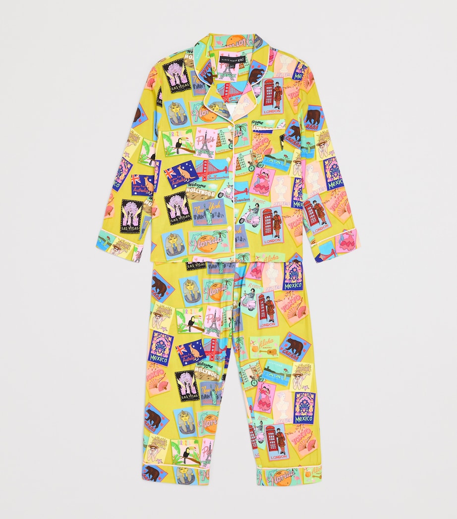 KAREN MABON KIDS Postcard Print Pyjama Set (2-13 Years) Mustard Image 3