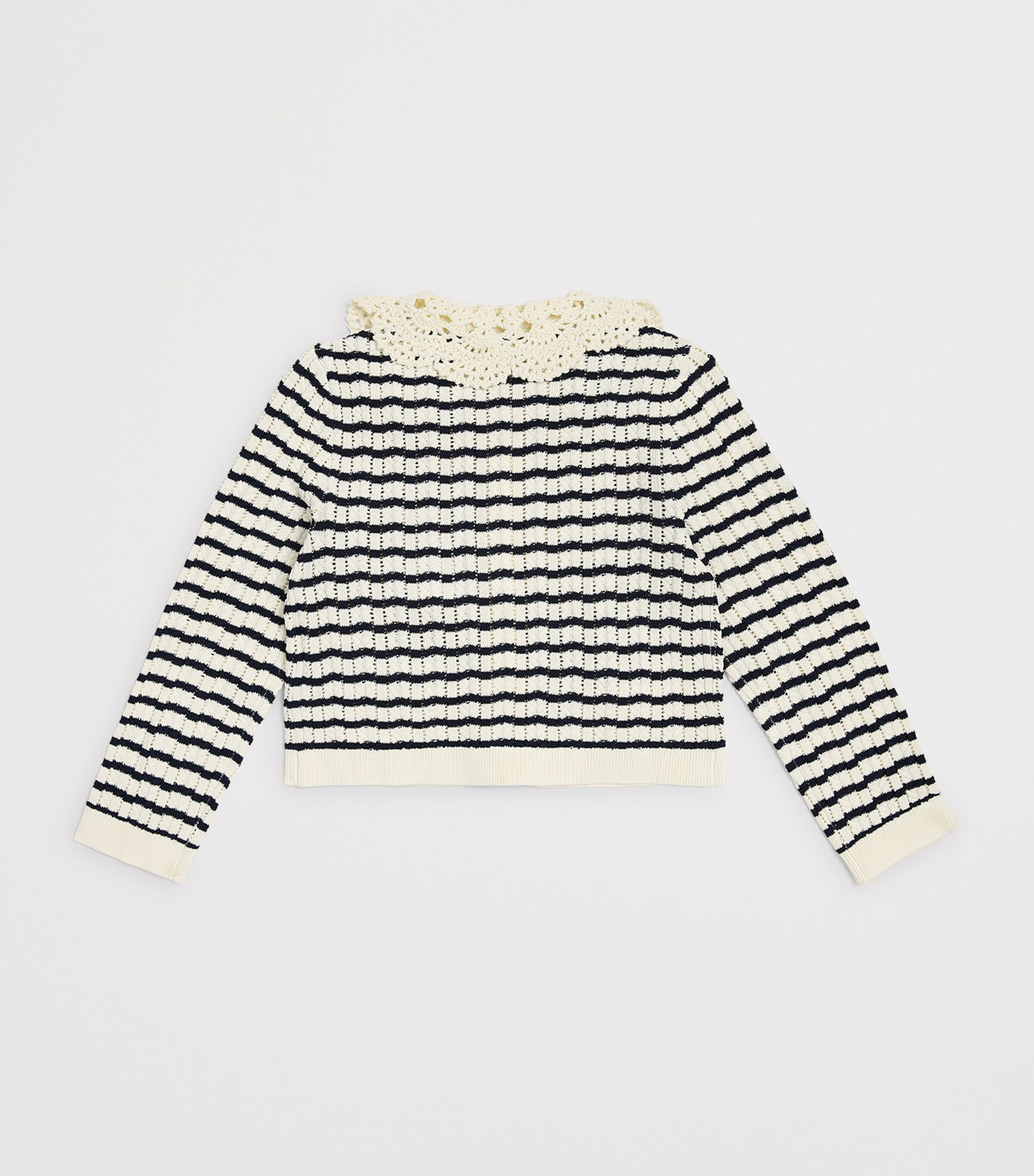 Self-Portrait Kids Stripe Crochet-Collar Cardigan (4-12 Years) Cream Image 2