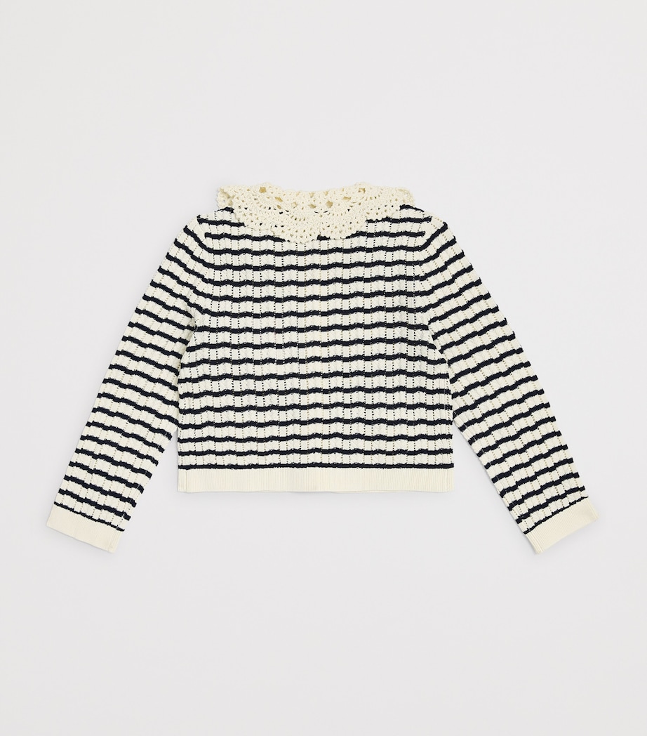 Self-Portrait Kids Stripe Crochet-Collar Cardigan (4-12 Years) Cream Image 2