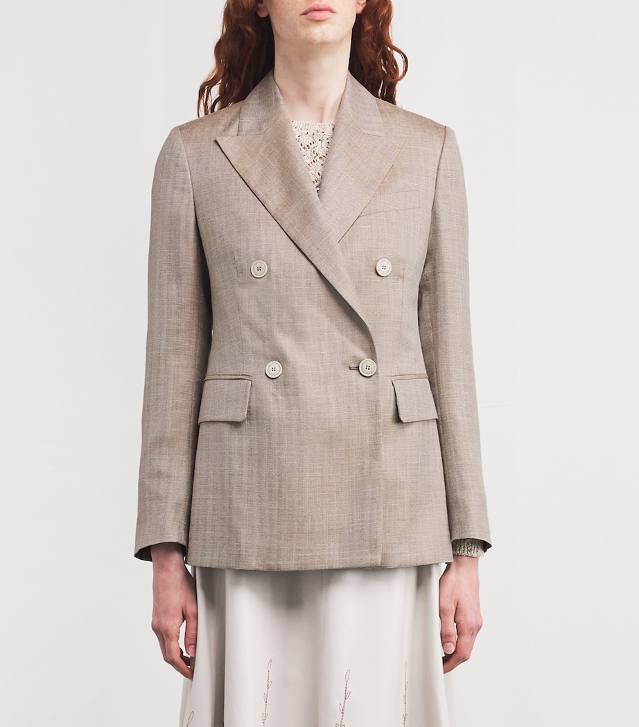 Wool-Silk-Linen Double-Breasted Blazer TABACCO Image 3